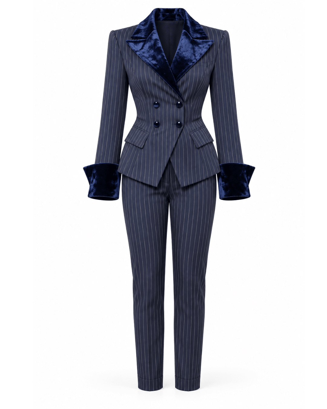 Lira Navy Blue Pinstripe Pants Suit Set - Ellaé Lisqué