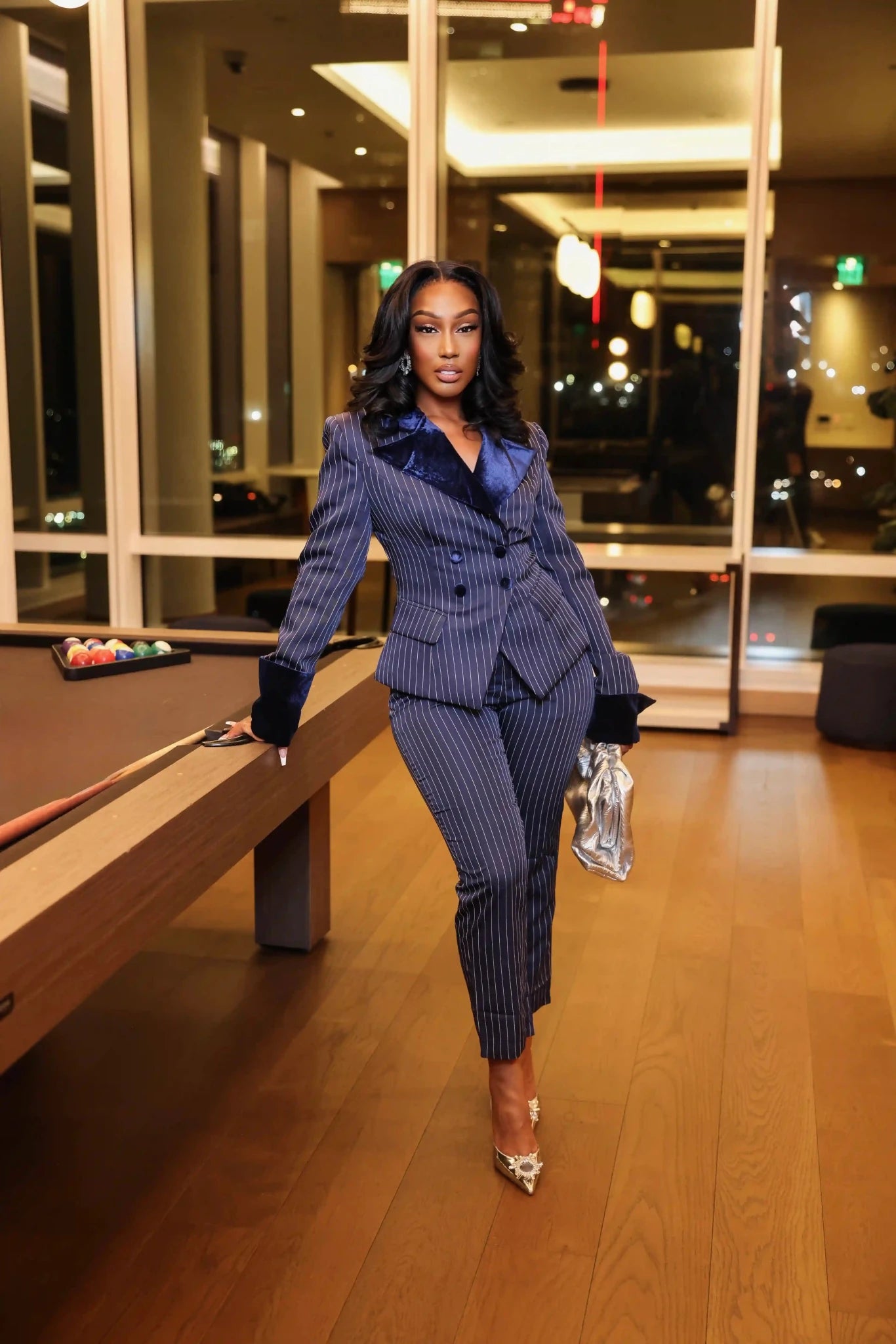 Lira Navy Blue Pinstripe Pants Suit Set - Ellaé Lisqué