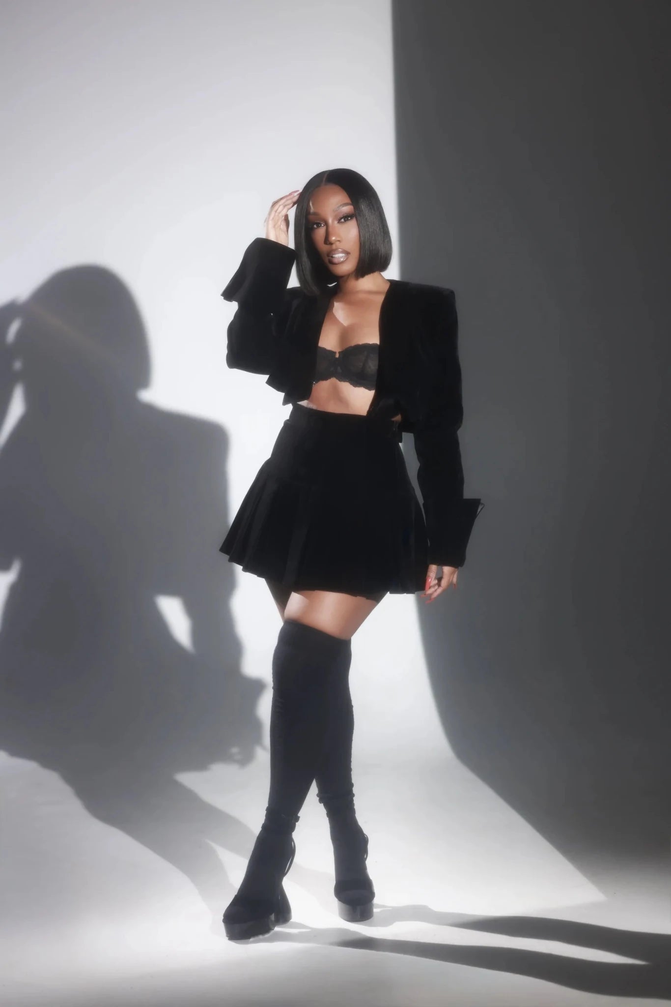 Madison Black Velvet Pleated Skirt Set Clothing Ellaé Lisqué