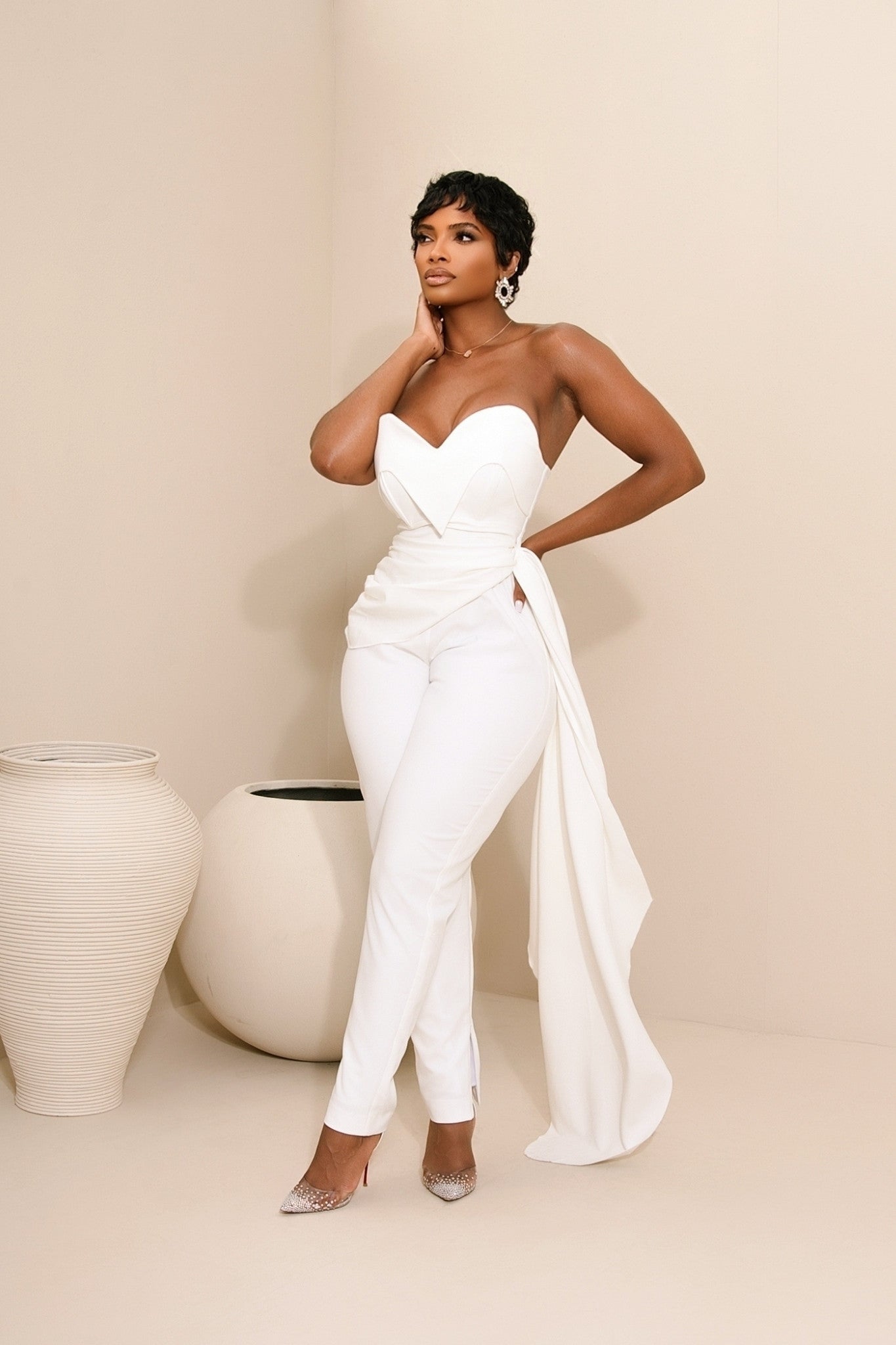 Mara White Strapless Jumpsuit Clothing Ellaé Lisqué