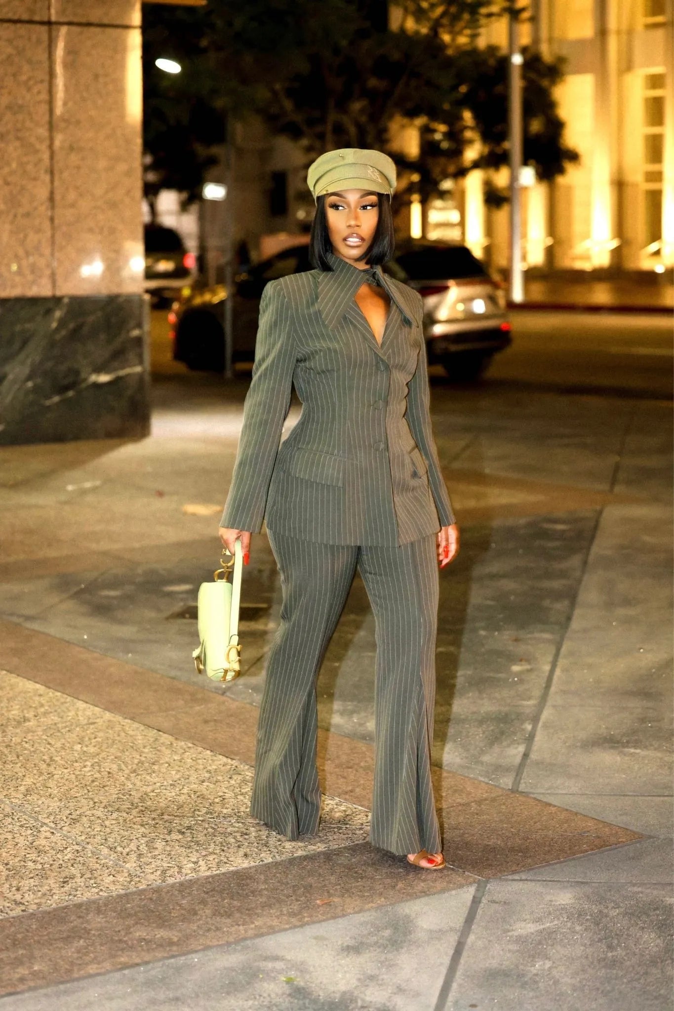 Monet Olive Pinstripe Power Suit Clothing Ellaé Lisqué