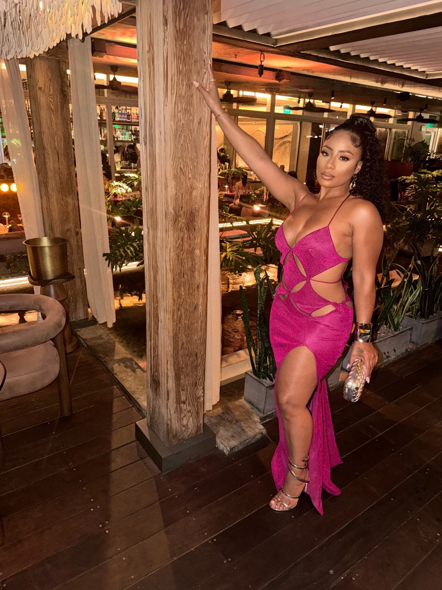 Nina Magenta Pink Shimmer Cutout Gown Ellaé Lisqué