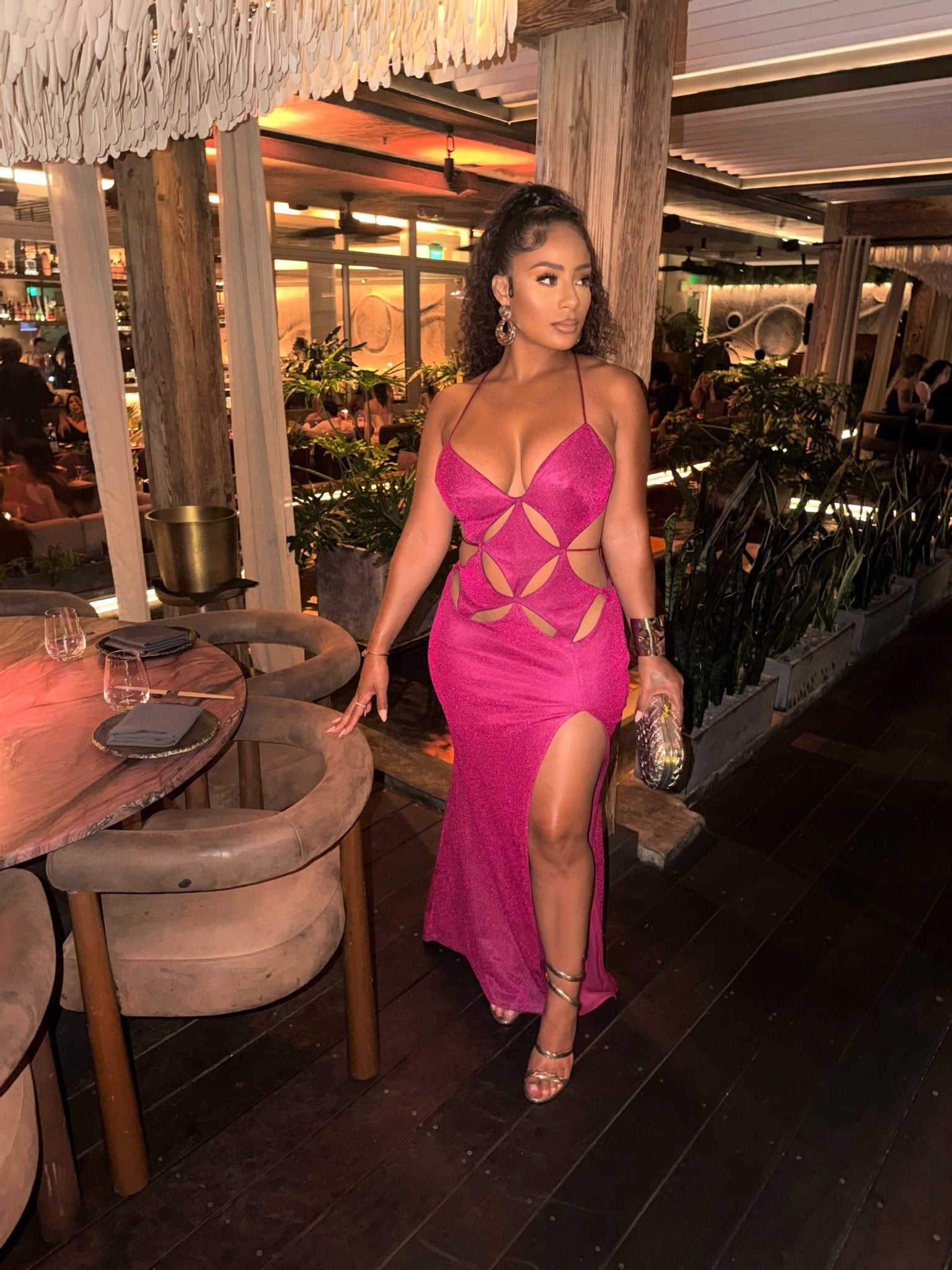 Nina Magenta Pink Shimmer Cutout Gown Ellaé Lisqué