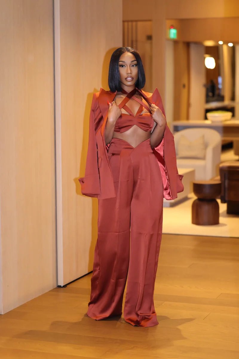 Nora Copper Satin Wide-Leg Pants Ellaé Lisqué