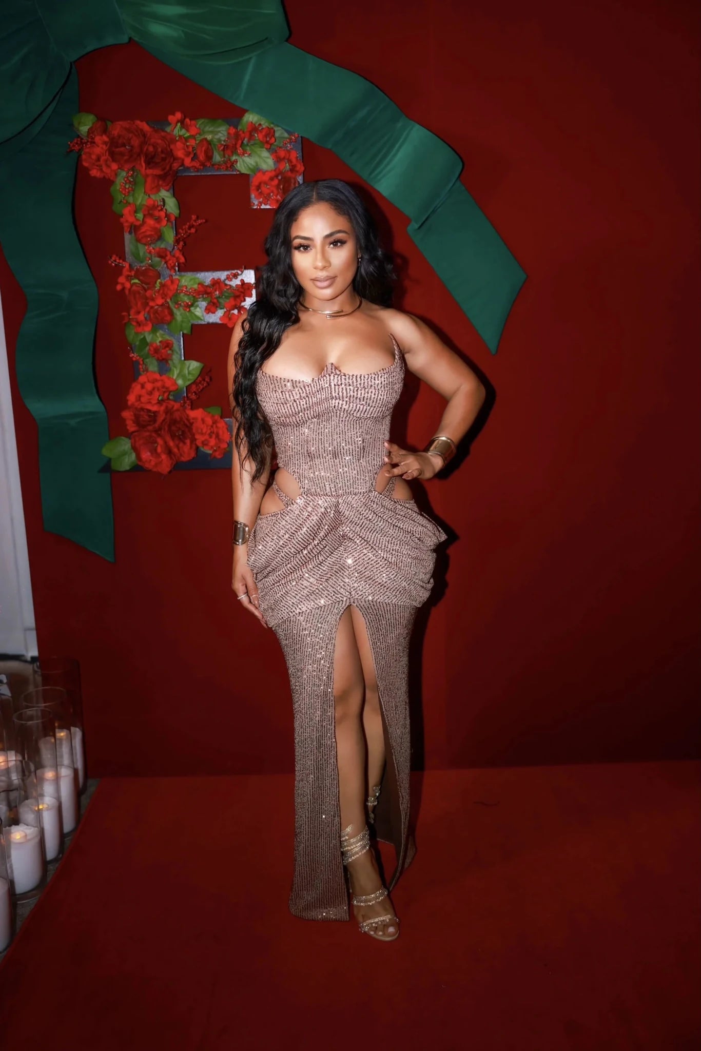 Olivia Gold Sequin Cutout Gown Clothing Ellaé Lisqué