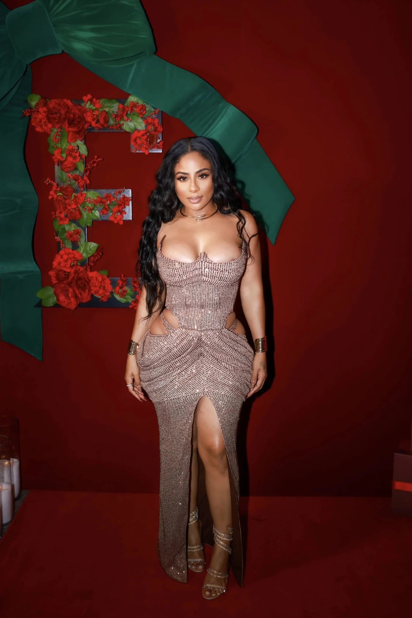 Olivia Gold Sequin Cutout Gown Clothing Ellaé Lisqué