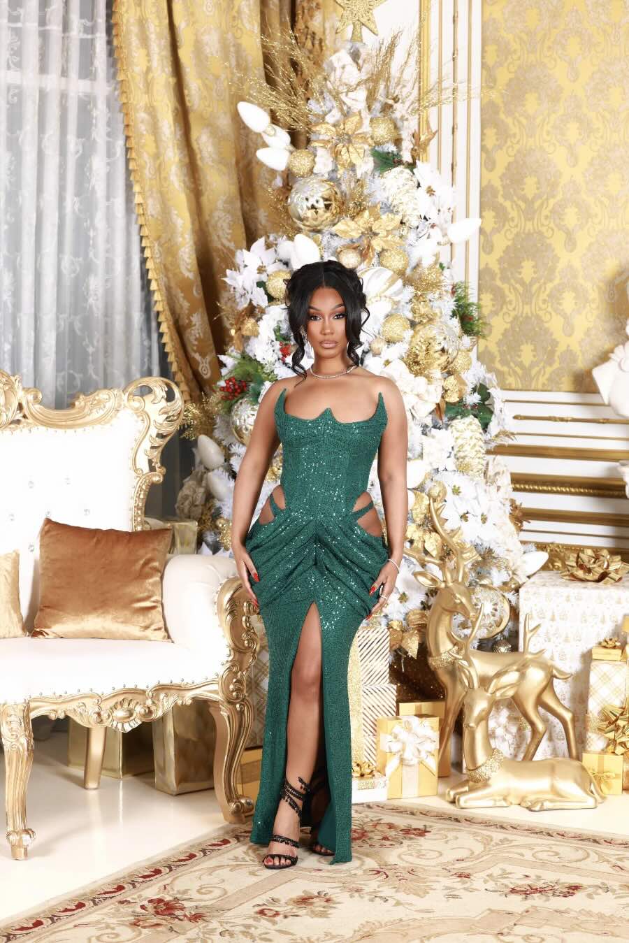 Olivia Green Sequin Cutout Gown Clothing Ellaé Lisqué