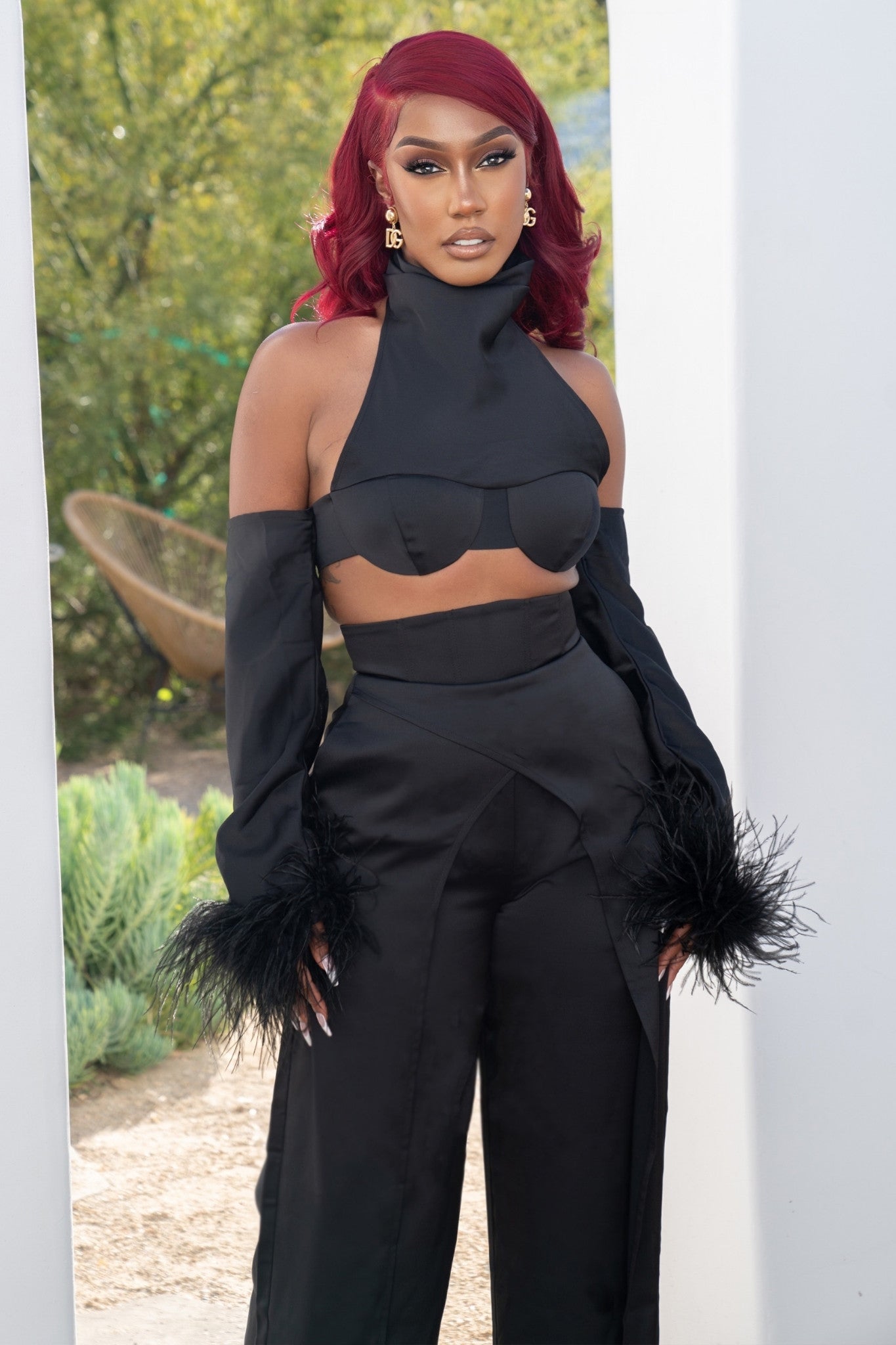 On the Prowl Black Feather Crop Top Clothing Ellaé Lisqué