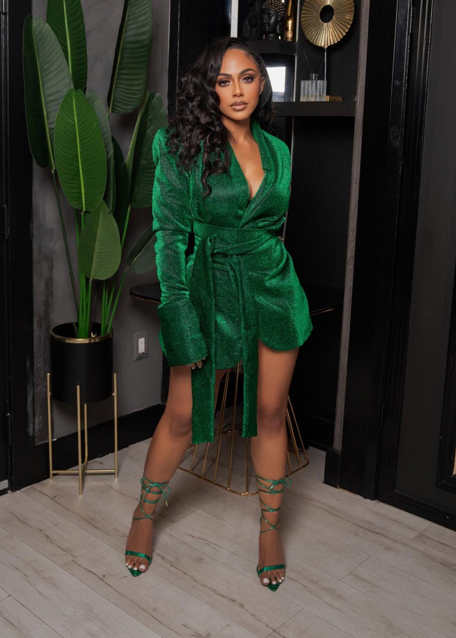 Party in My City Green Glitter Jacket Dress Clothing Ellaé Lisqué