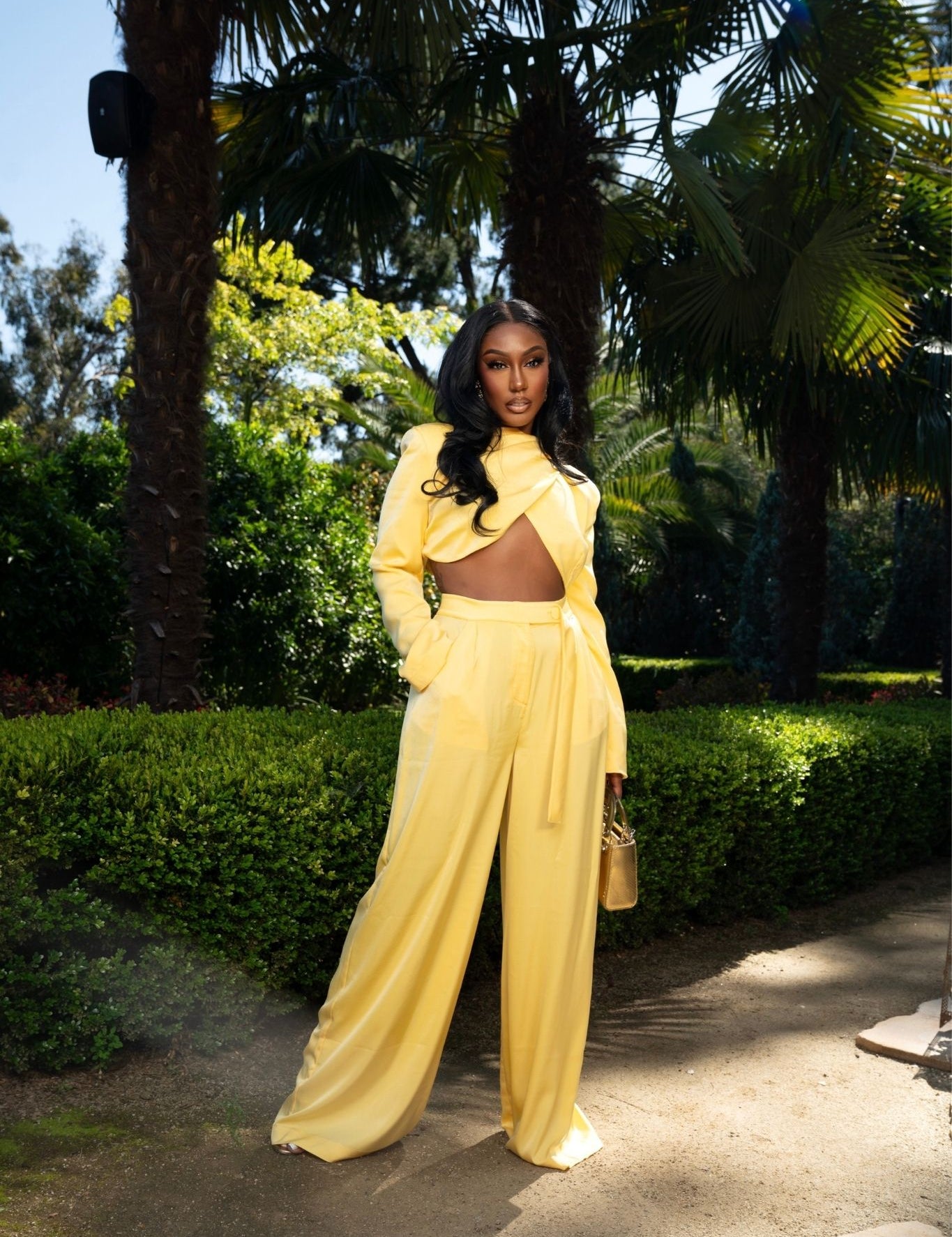 Canary Chic Yellow Satin Two-Piece Set Clothing Ellaé Lisqué