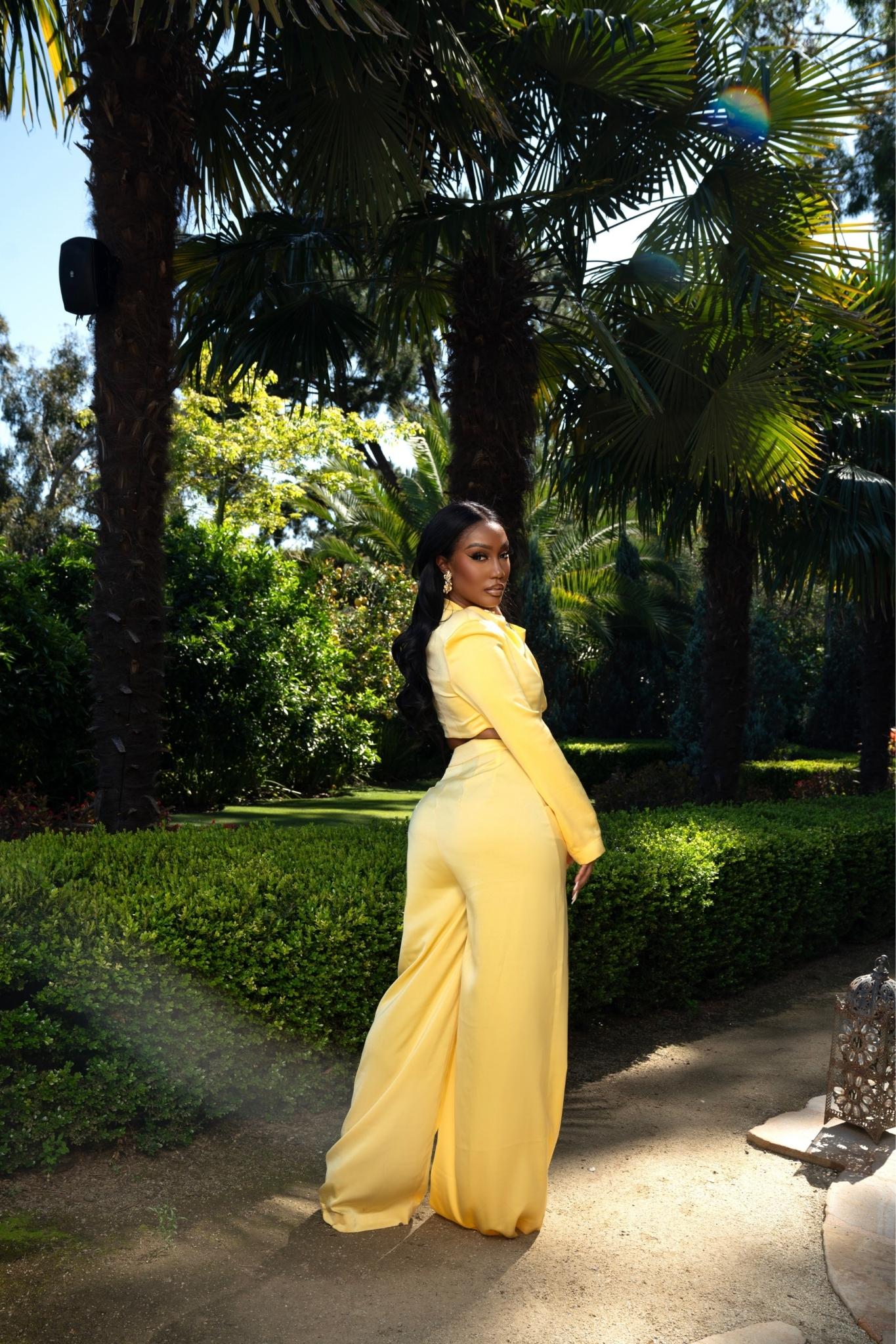 Canary Chic Yellow Satin Two-Piece Set Clothing Ellaé Lisqué