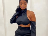 On the Prowl Black Feather Crop Top Clothing Ellaé Lisqué