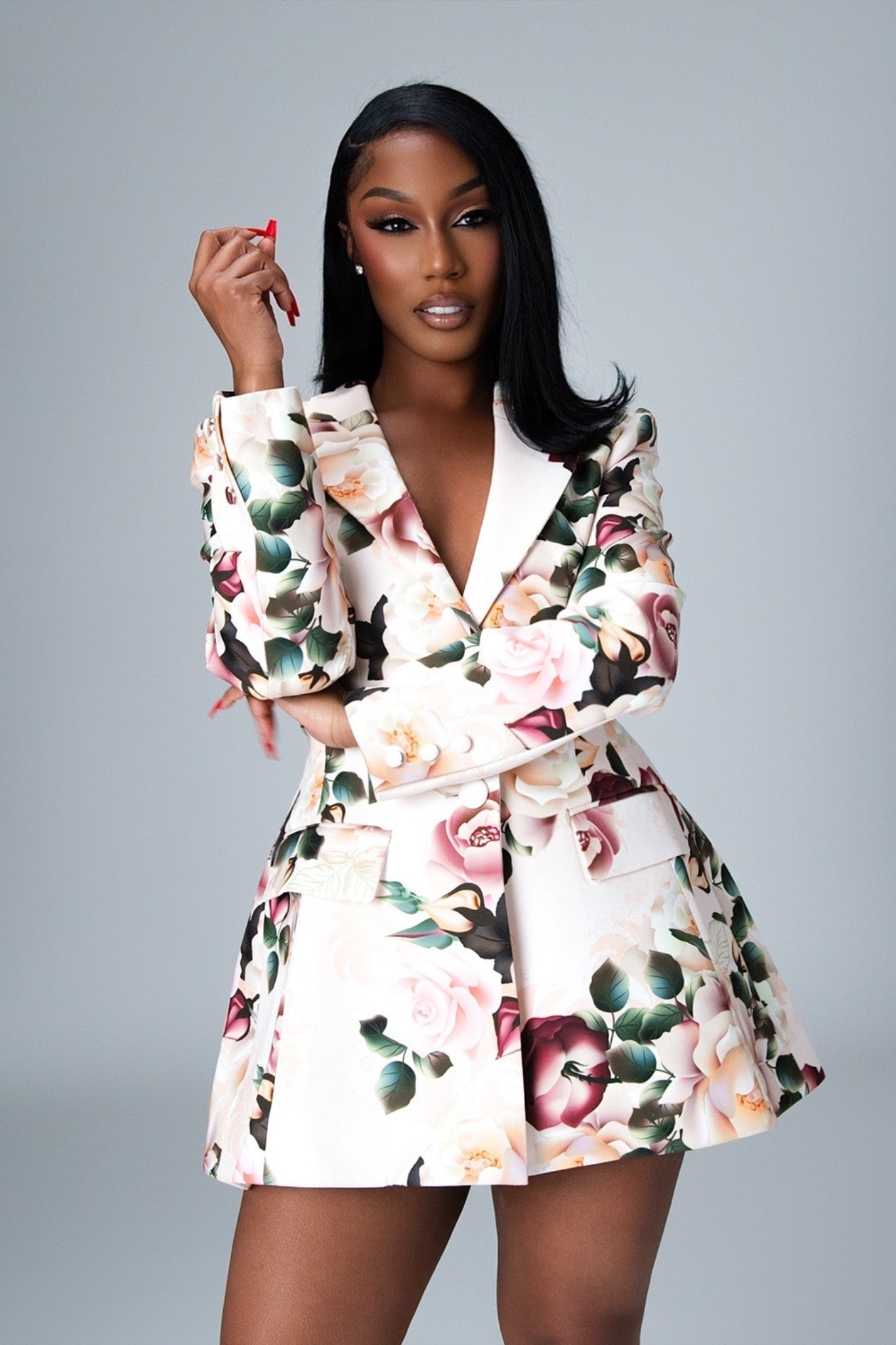 strapless open back dress Rhea Floral Blazer Dress