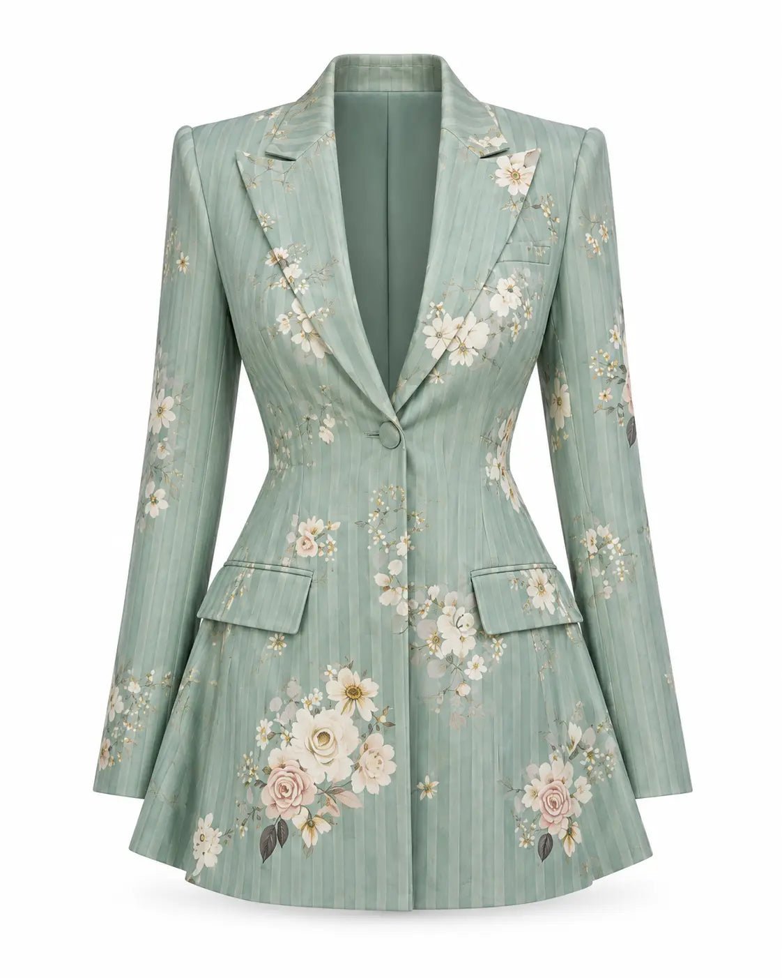 Rhea Sage Green Floral Blazer Dress, XXL