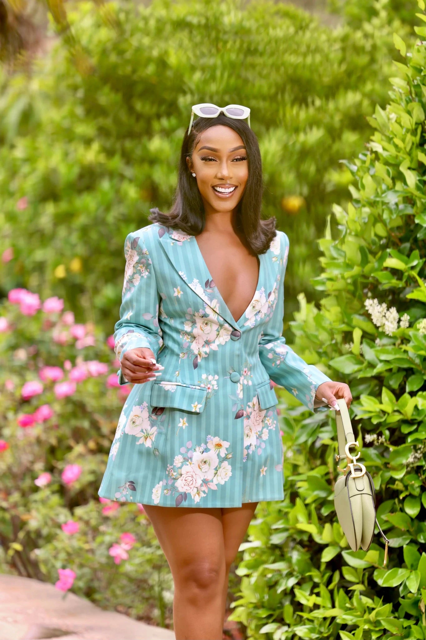 Rhea Sage Green Floral Blazer Dress M