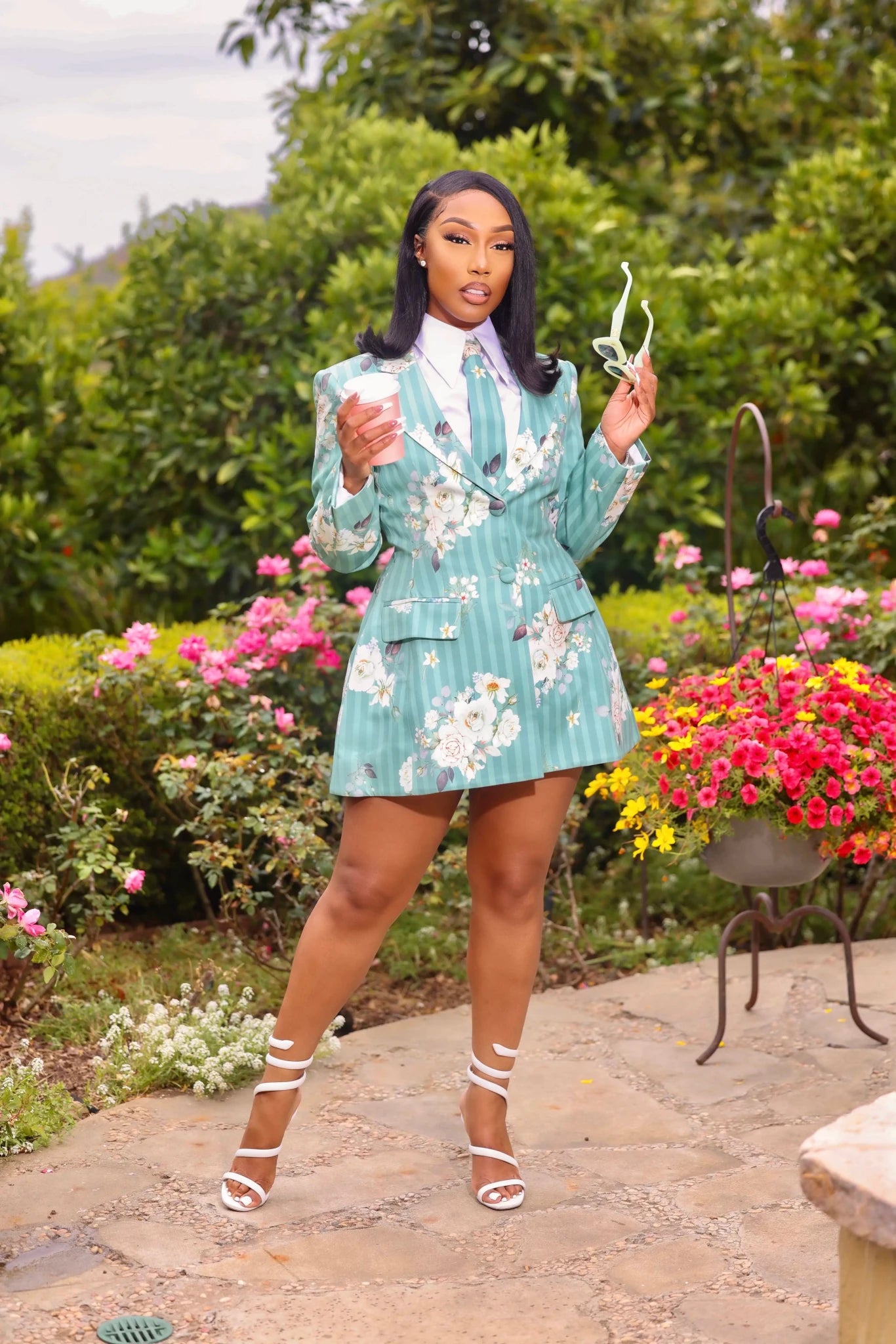 Rhea Sage Green Floral Tie Apparel & Accessories Ellaé Lisqué