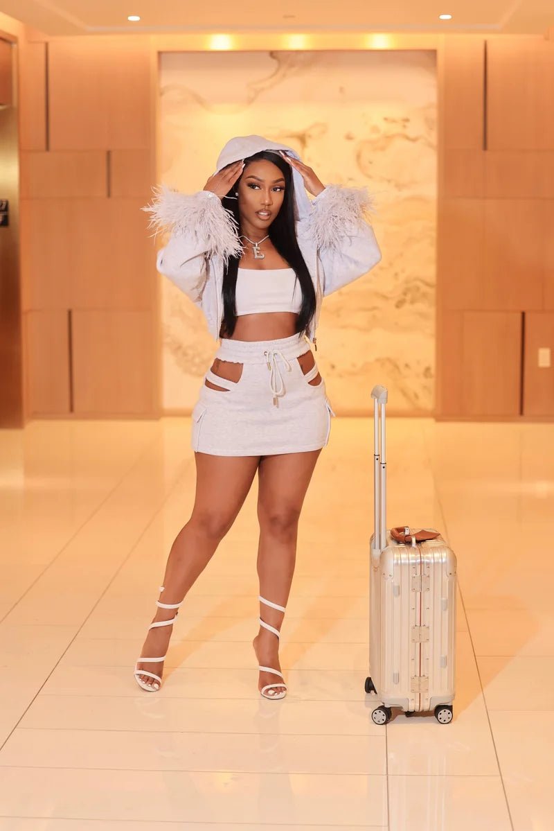 Sabrina Gray Cropped Hoodie Jacket - Ellaé Lisqué