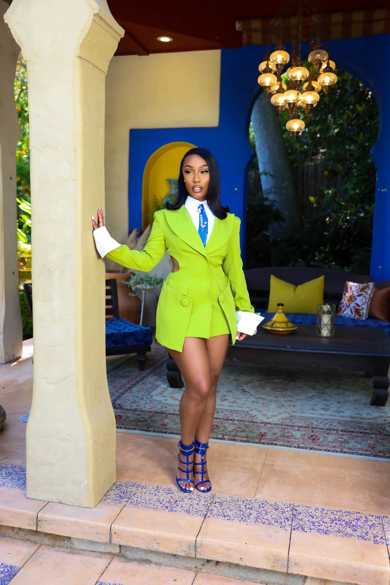Sadie Chartreuse White Cuff Blazer Dress Ellaé Lisqué