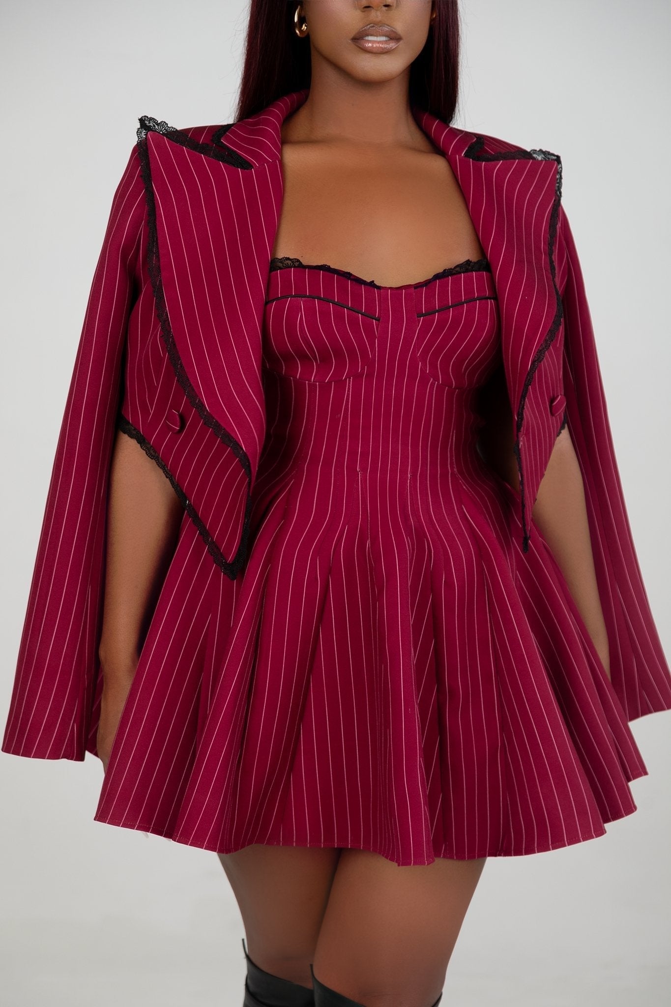 Scarlet Red Pinstripe Mini Dress Set Clothing Ellaé Lisqué
