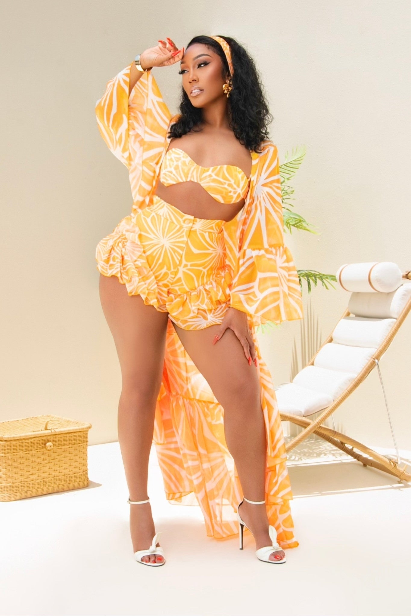 Seraphina Yellow 3-Piece Ruffle Shorts Set Clothing Ellaé Lisqué