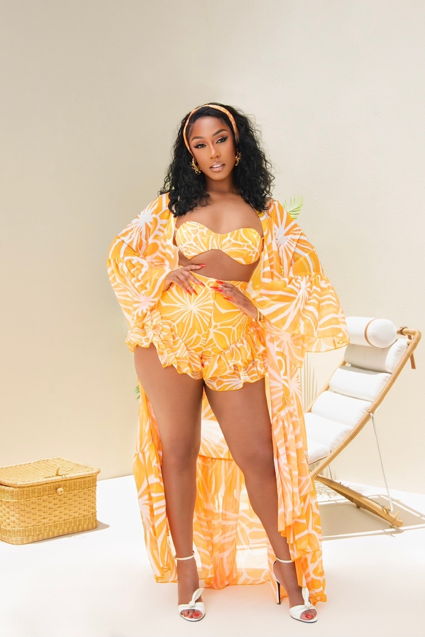 Seraphina Yellow 3-Piece Ruffle Shorts Set Clothing Ellaé Lisqué