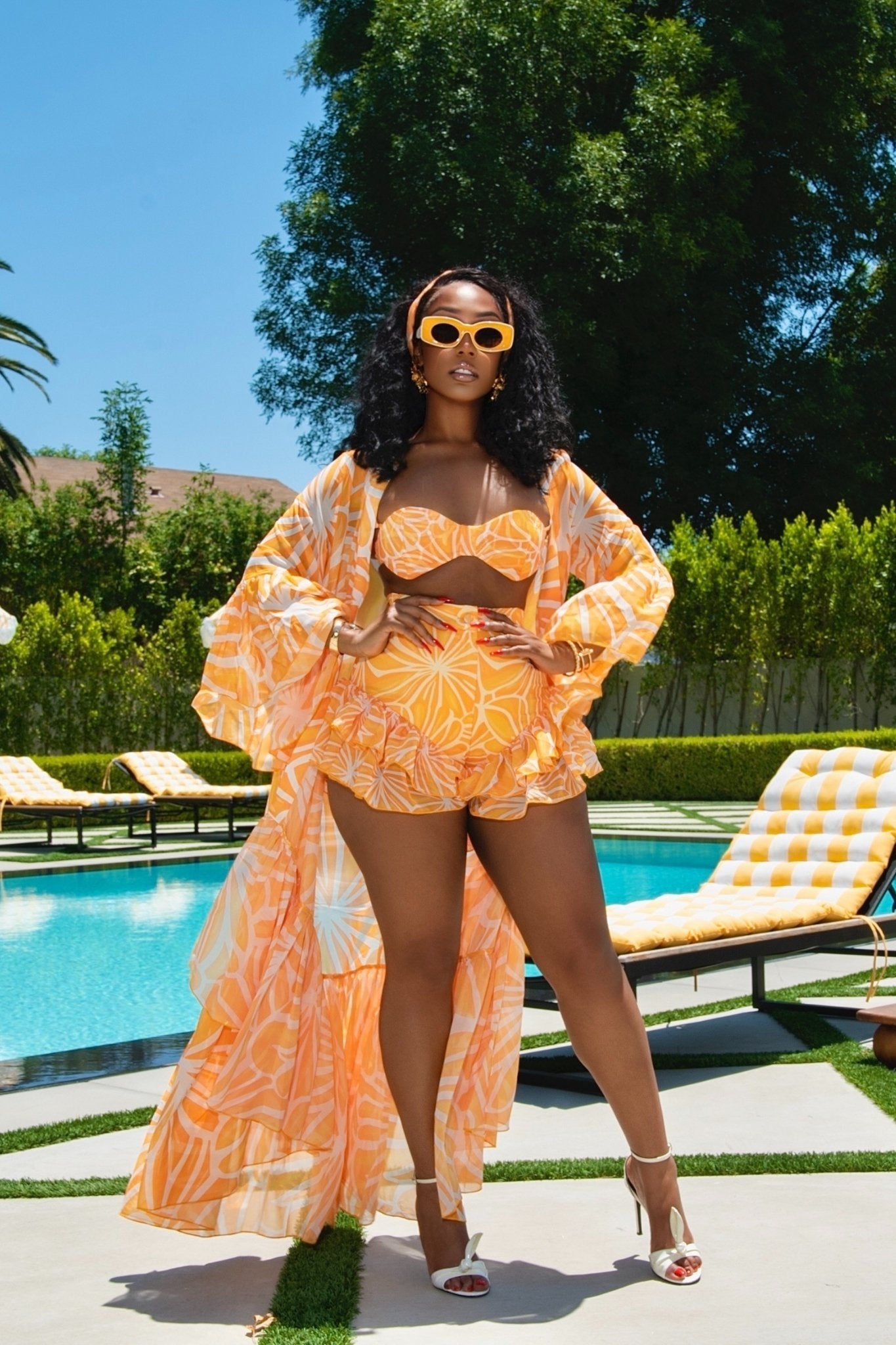 Seraphina Yellow 3-Piece Ruffle Shorts Set Clothing Ellaé Lisqué