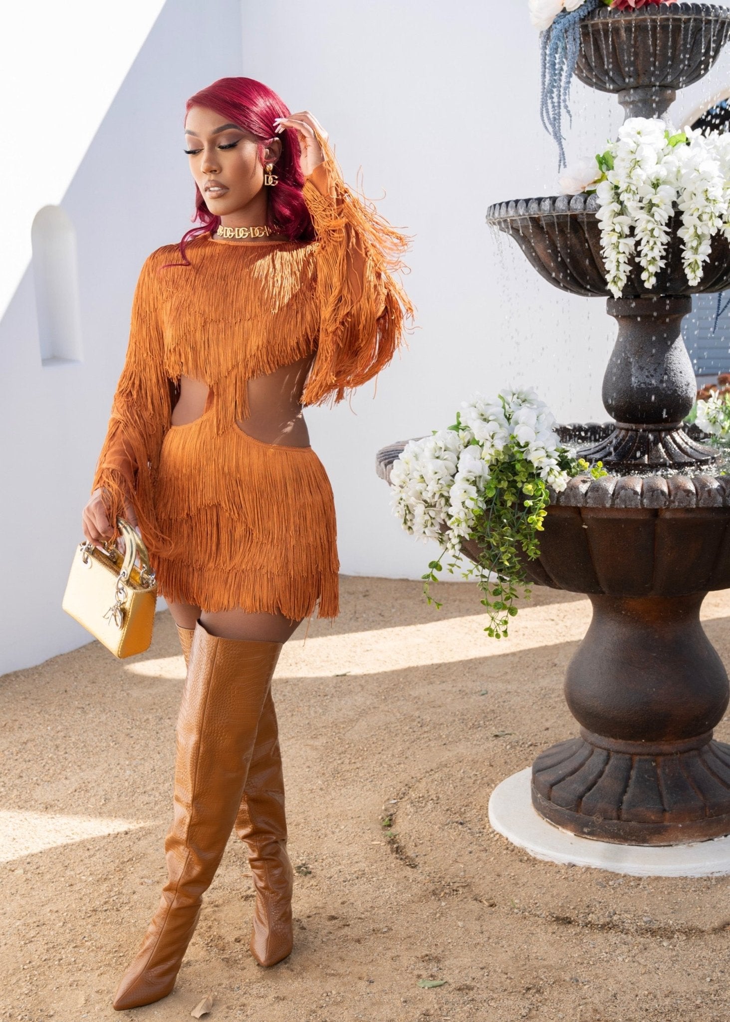Set Me Free Orange Fringe Dress Clothing Ellaé Lisqué