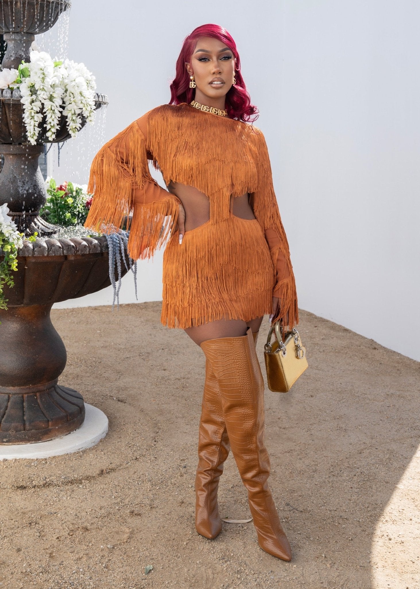 Set Me Free Orange Fringe Dress Clothing Ellaé Lisqué