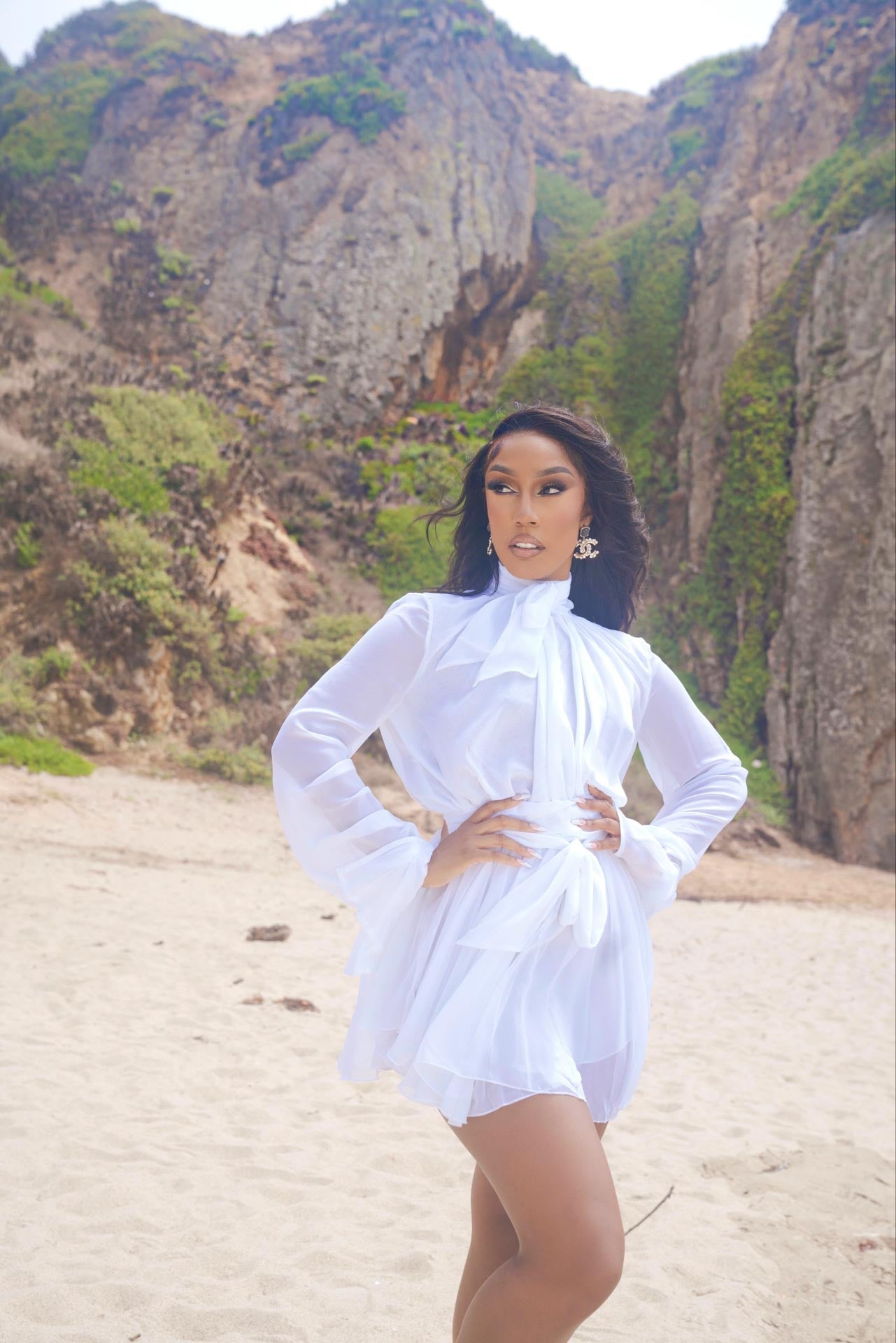 sexy white shirt dress White Tie Front Plunge Wrap Shirt Dress