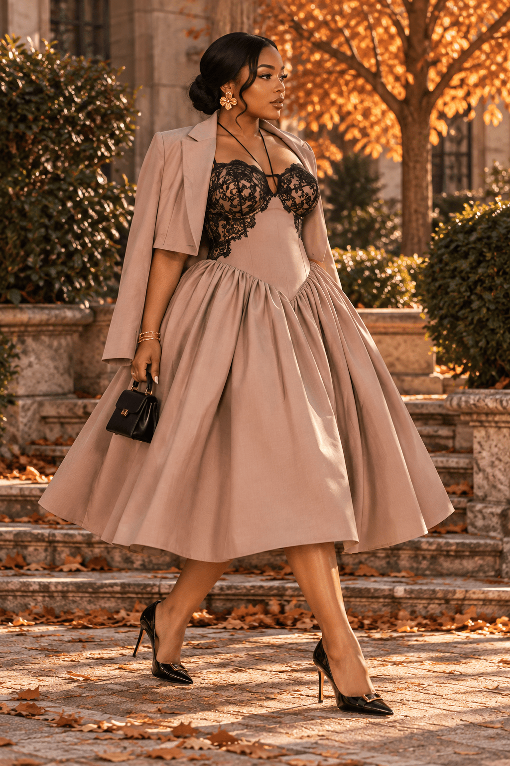 Sheena Brown Lace Puff Dress - Ellaé Lisqué