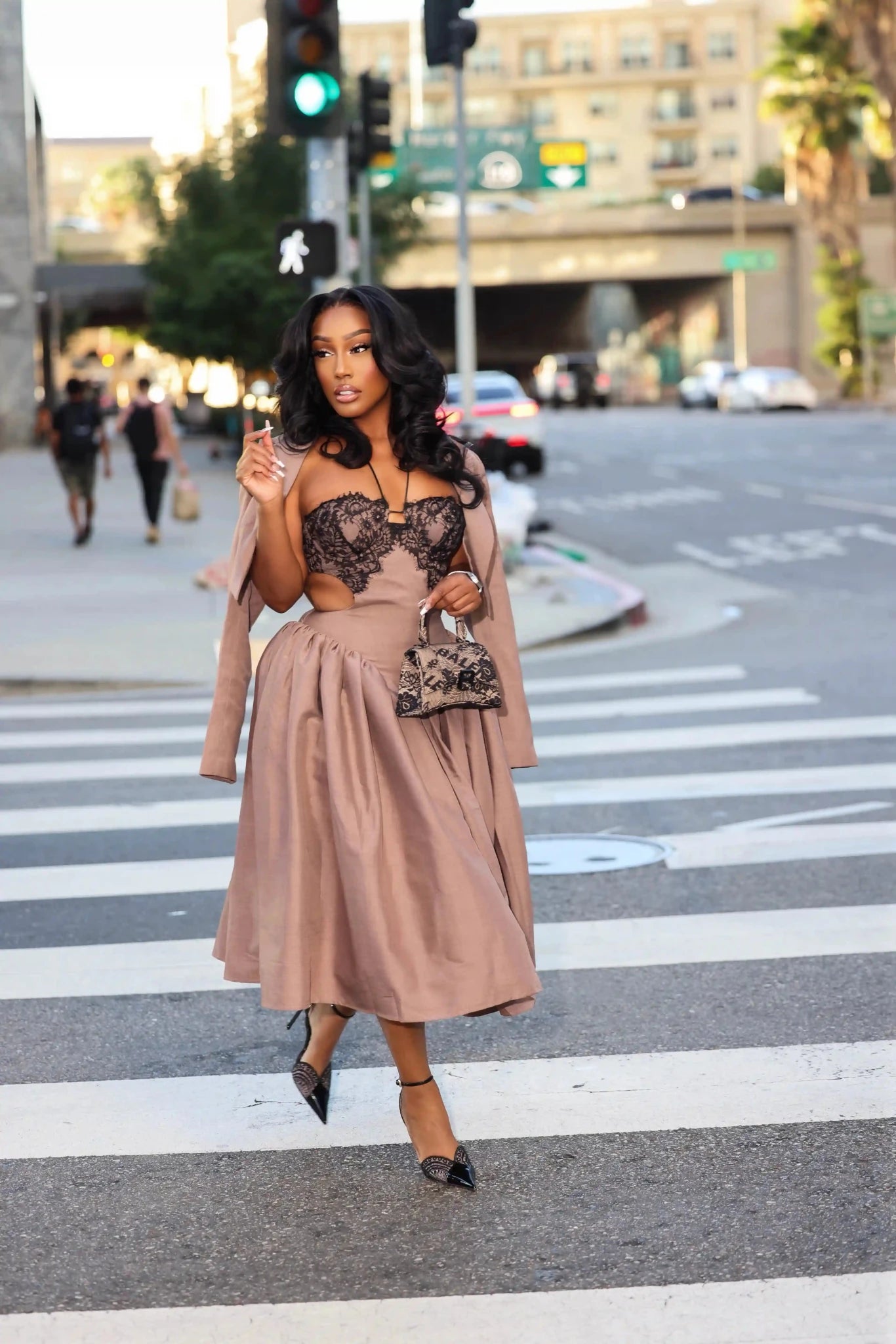 Sheena Brown Lace Puff Dress - Ellaé Lisqué