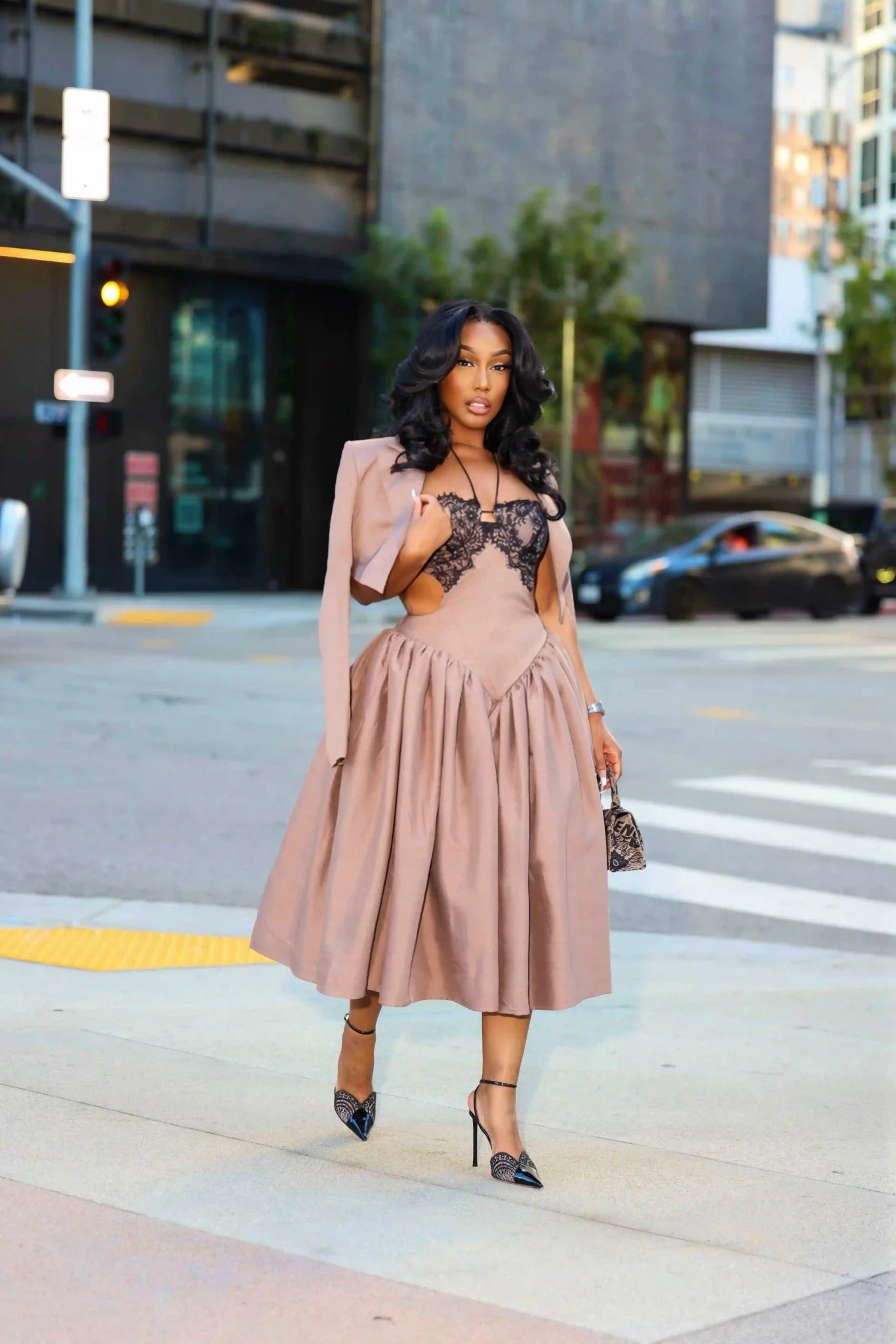 Sheena Brown Lace Puff Dress - Ellaé Lisqué