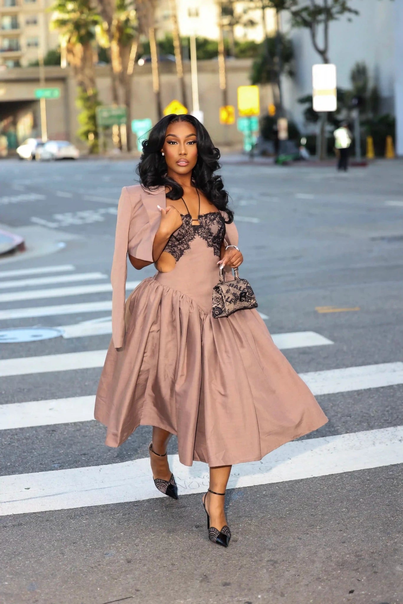 Sheena Brown Lace Puff Dress - Ellaé Lisqué