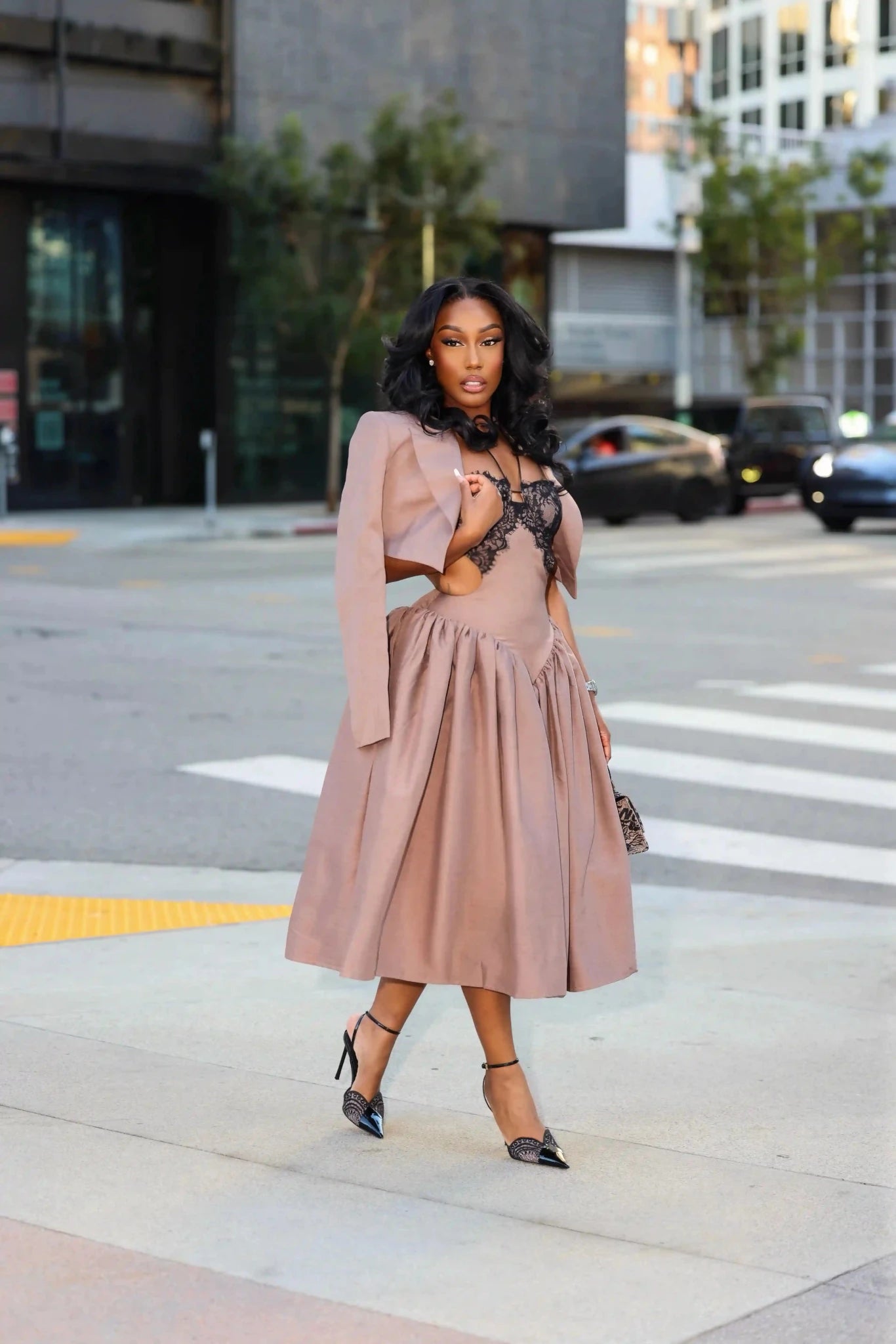 Sheena Brown Lace Puff Dress - Ellaé Lisqué