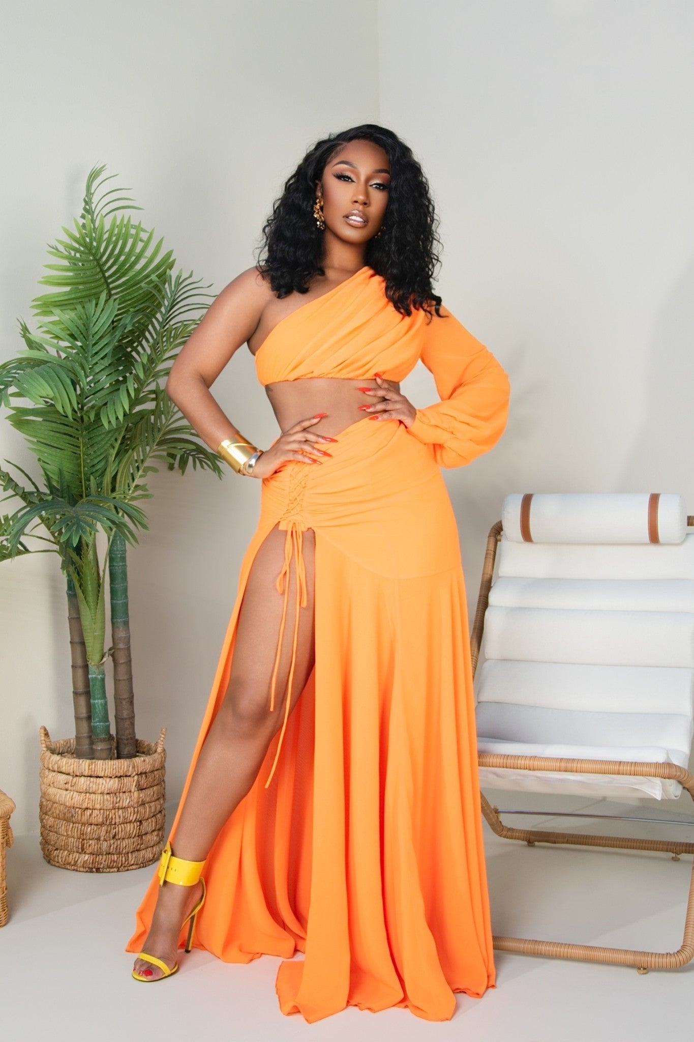 Sienna Orange Two-Piece Skirt Set Clothing Ellaé Lisqué