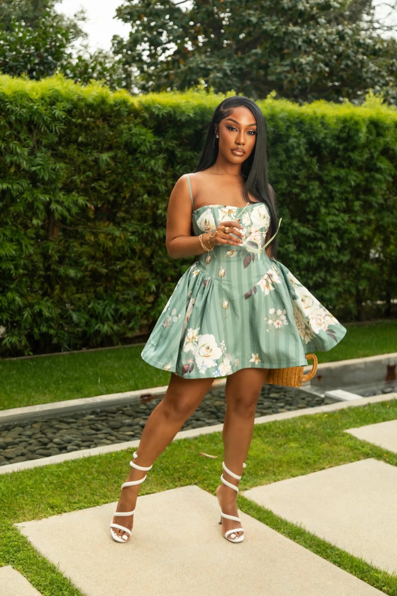 Sophie Sage Green Floral Mini Dress - Ellaé Lisqué