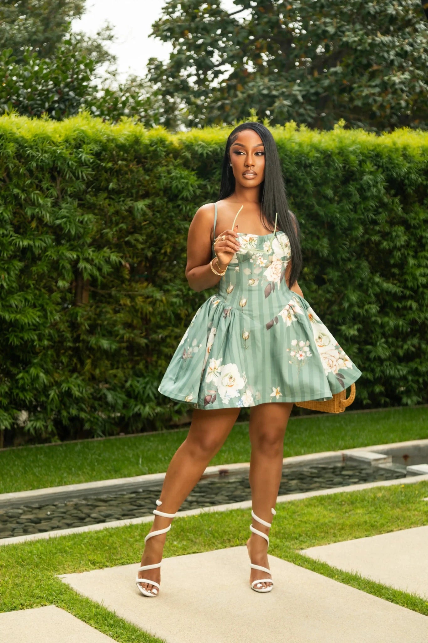 Sophie Sage Green Floral Mini Dress - Ellaé Lisqué