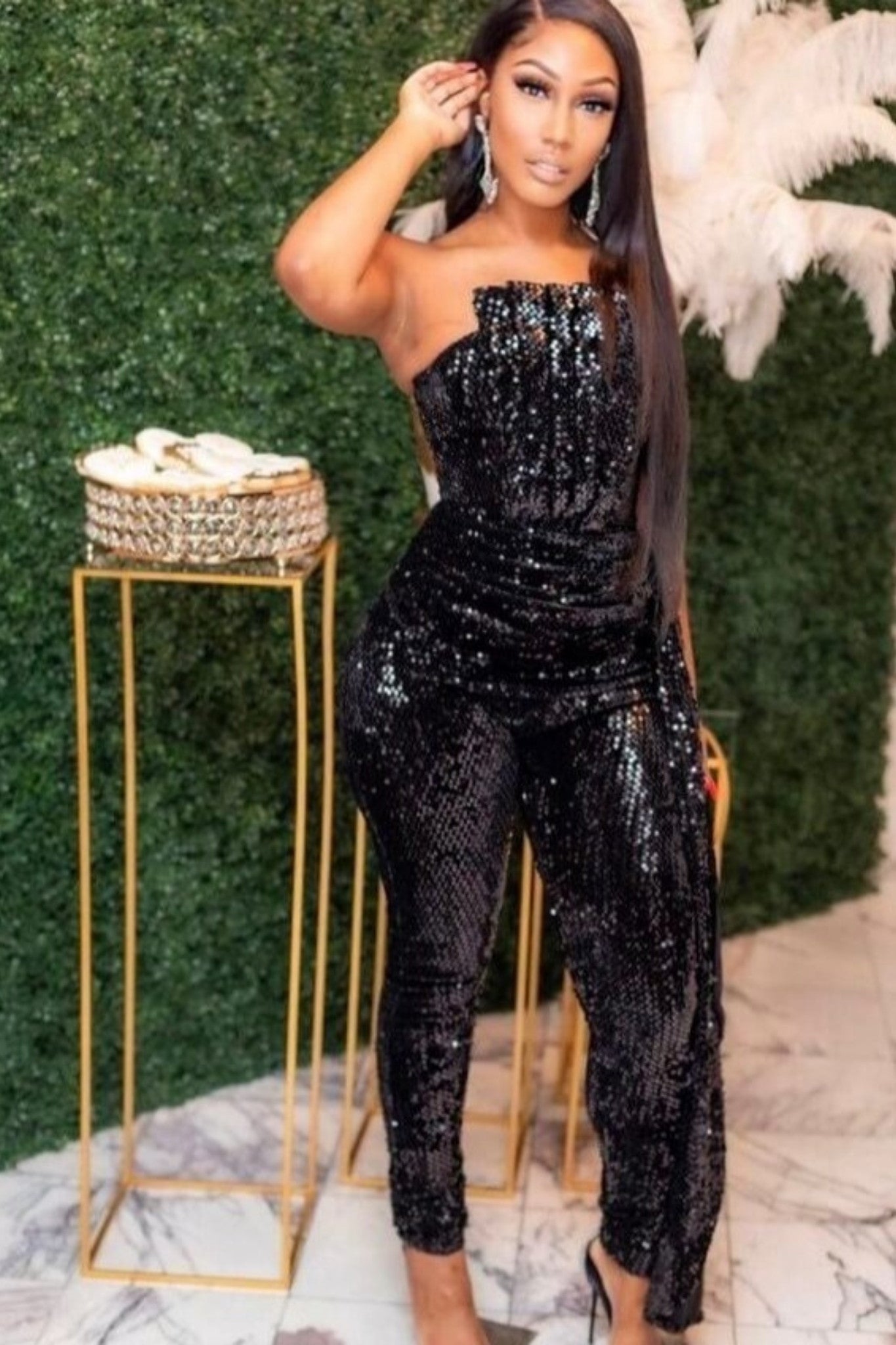 Steal The Show Black Sequin Jumpsuit Clothing EllaeLisque