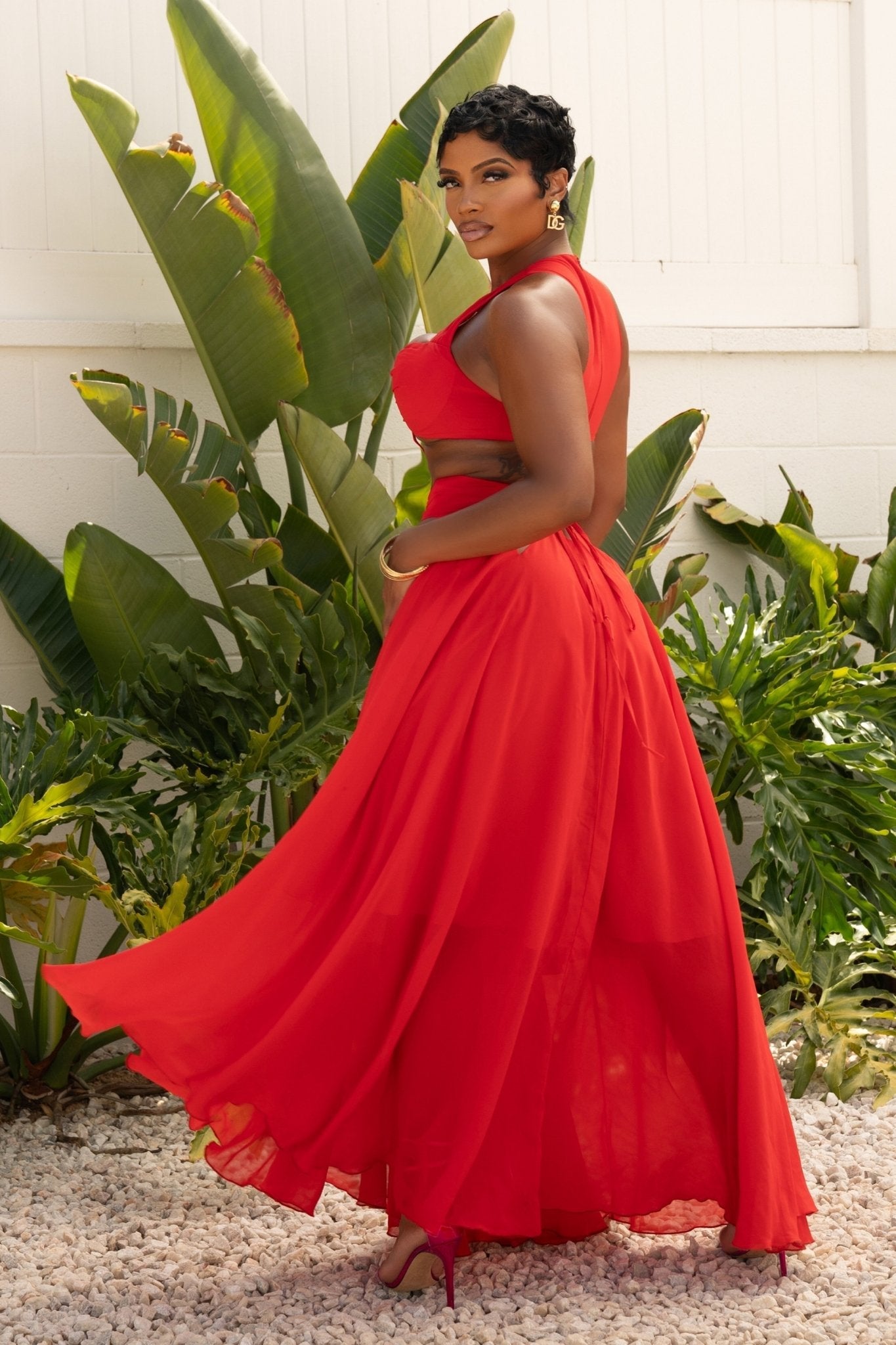 Summer Stunner Cut-out Chiffon Maxi Dress Red