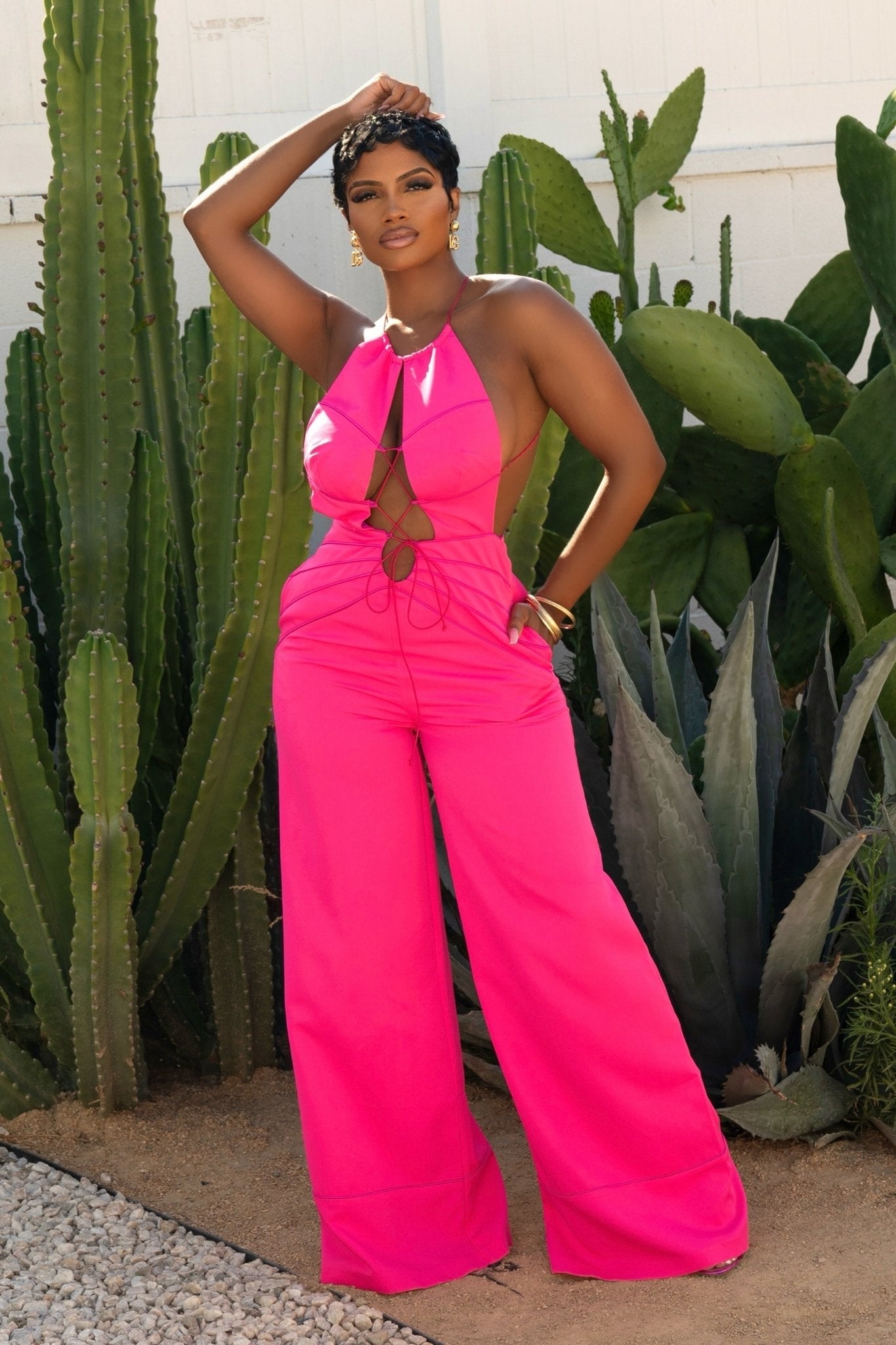 Sunset Oasis Hot Pink Jumpsuit Clothing Ellaé Lisqué