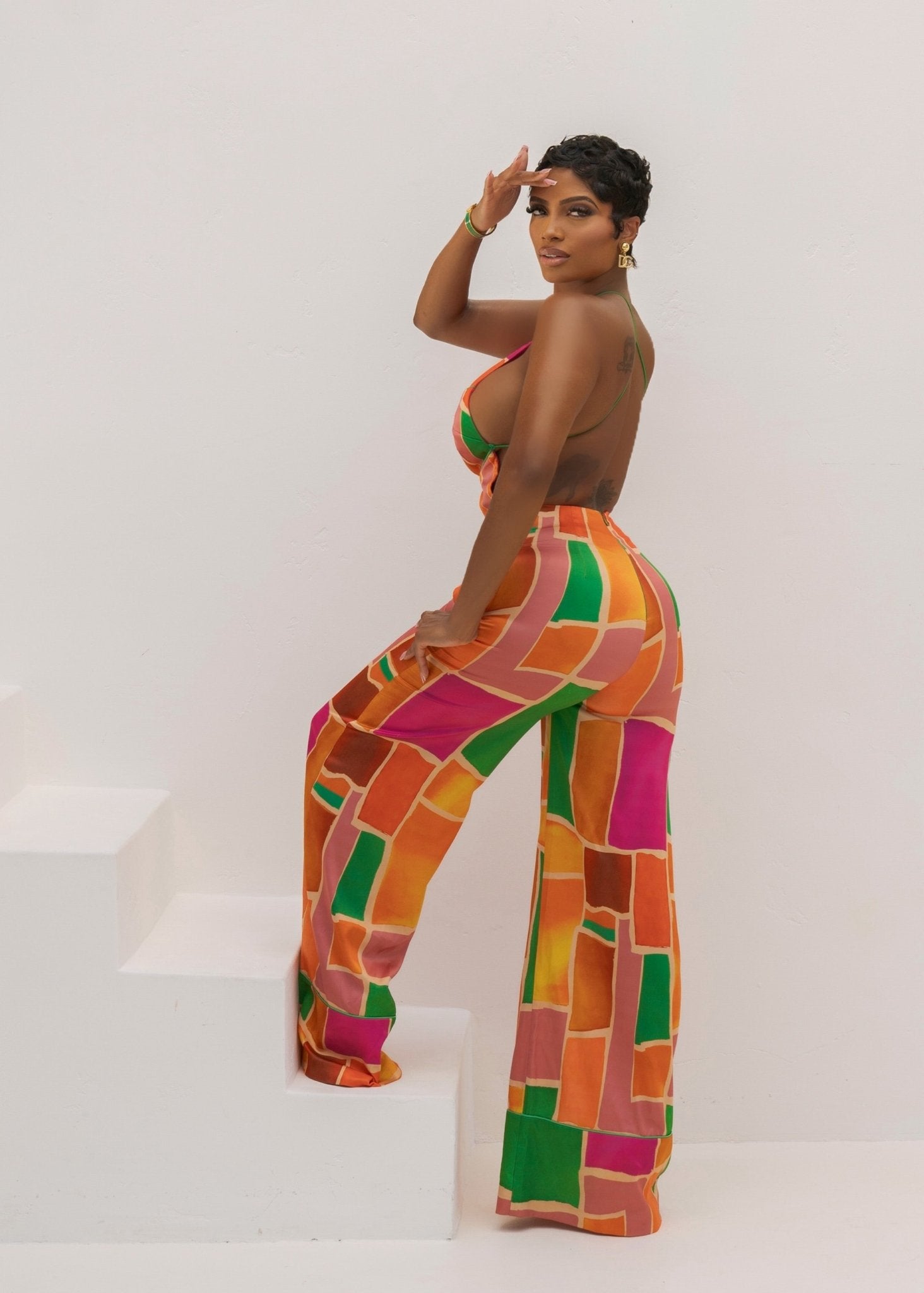 Sunset Oasis Orange Print Jumpsuit Clothing Ellaé Lisqué