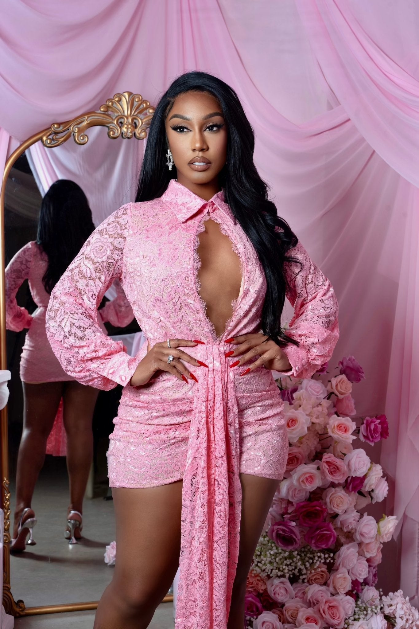 Sweet Embrace Pink Lace Dress Clothing Ellaé Lisqué