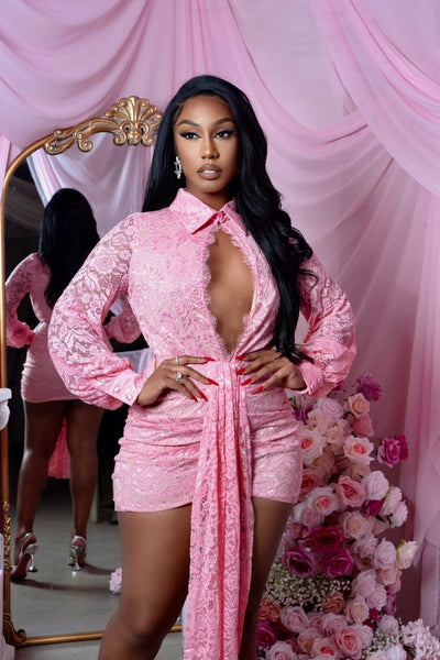 chinese dress ladies Lush Dusty Pink Lace Dress – Rogue LA main image 1