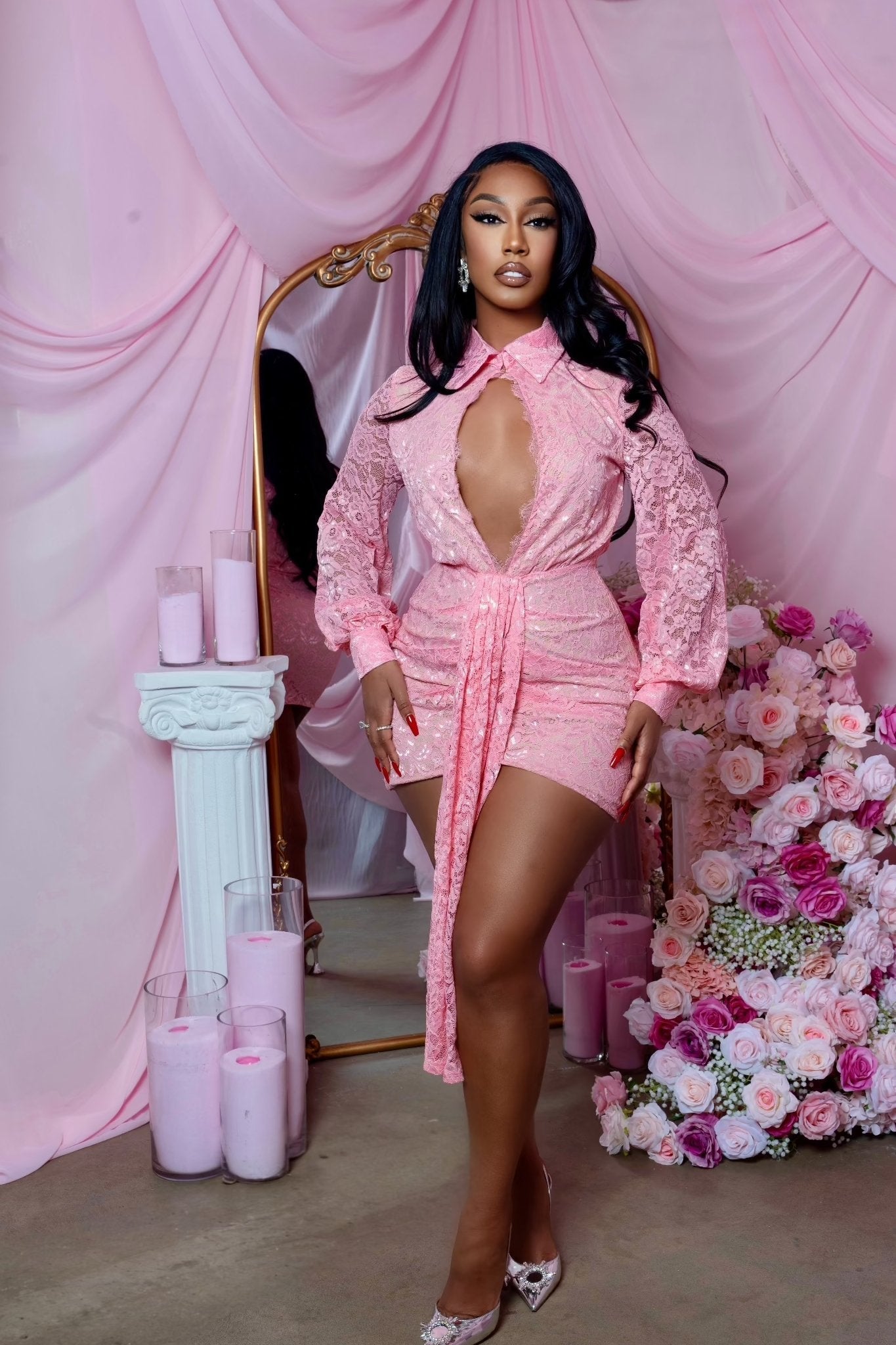 Sweet Embrace Pink Lace Dress Clothing Ellaé Lisqué