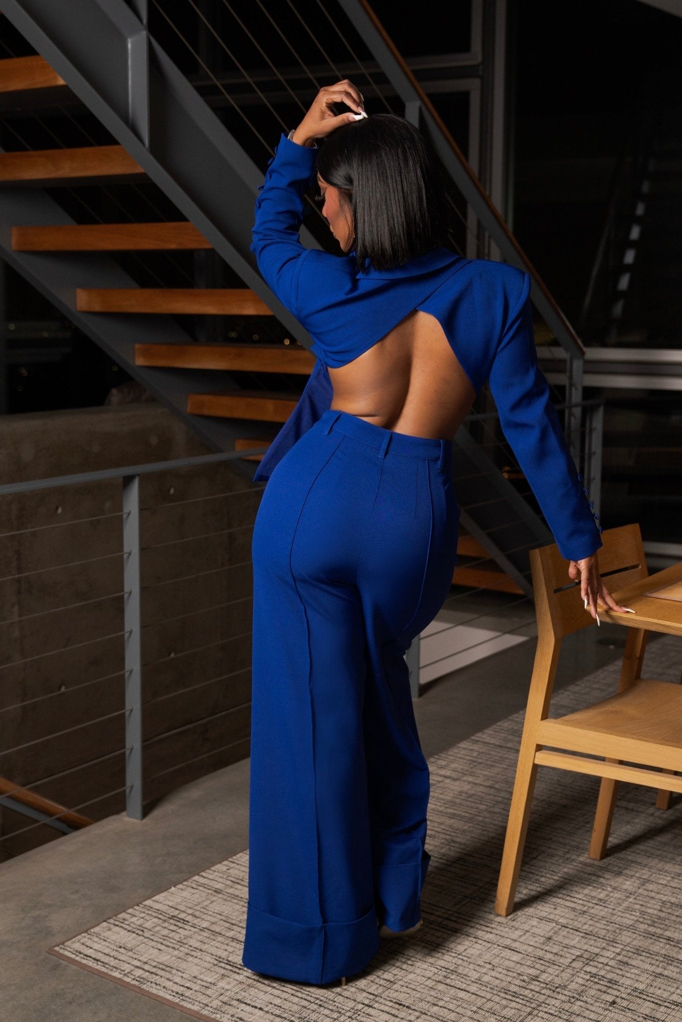 Take Charge Blue Open Back Suit Clothing Ellaé Lisqué