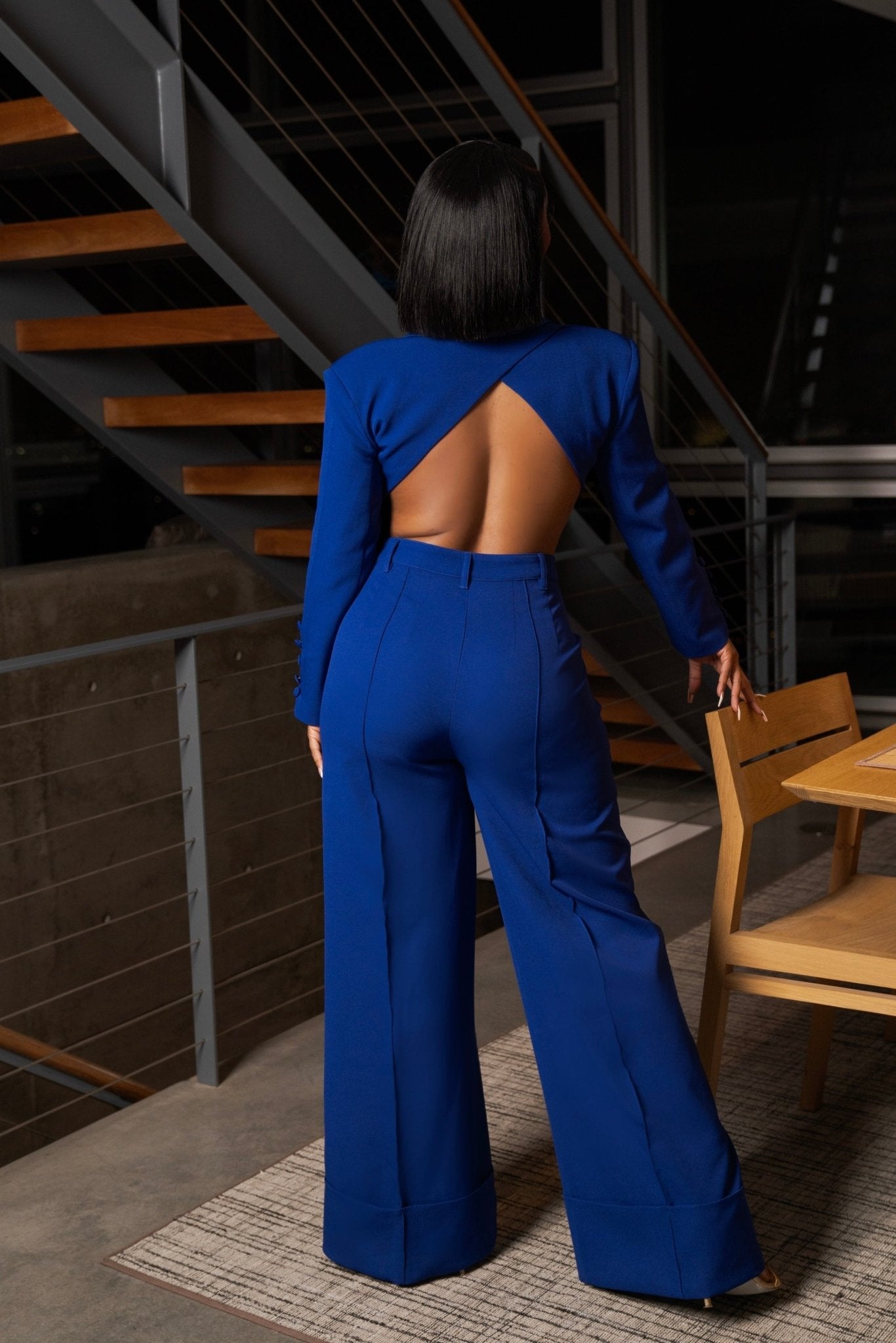 Take Charge Blue Open Back Suit Clothing Ellaé Lisqué