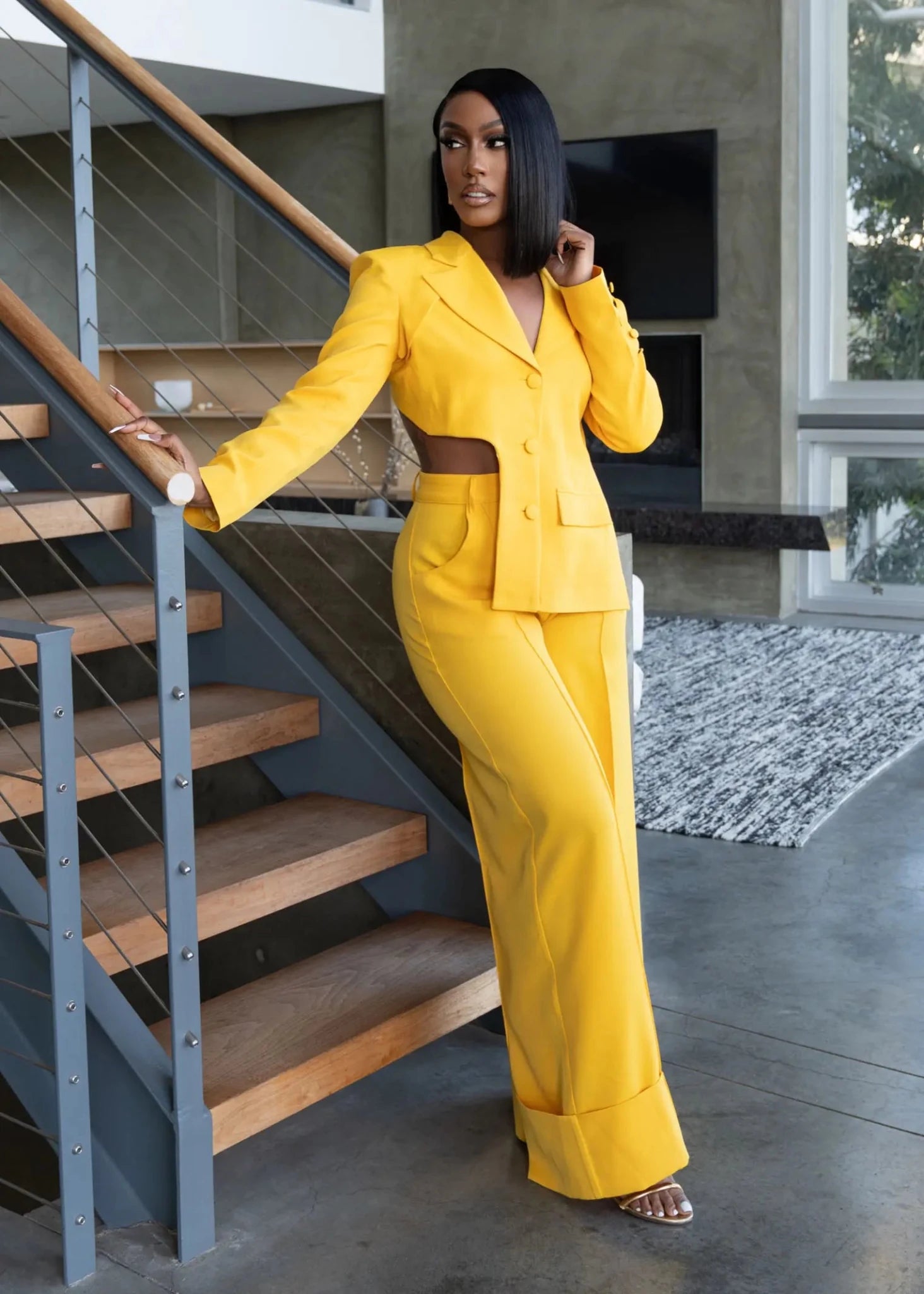 Take Charge Yellow Open Back Suit Clothing Ellaé Lisqué
