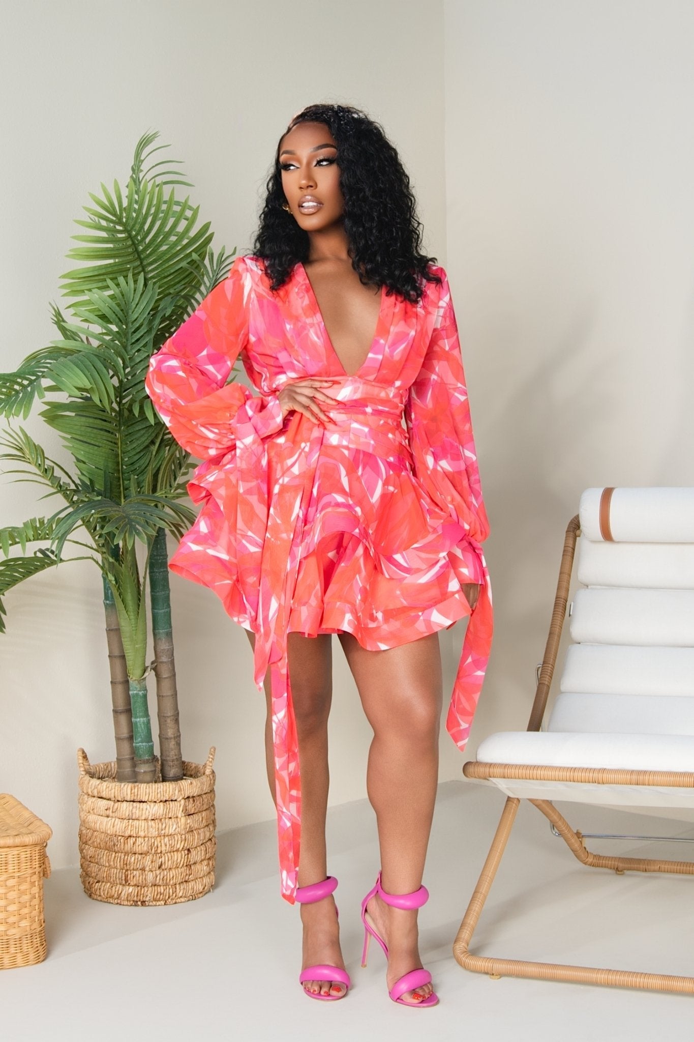 Thalia Multicolor Chiffon Wrap Dress XS