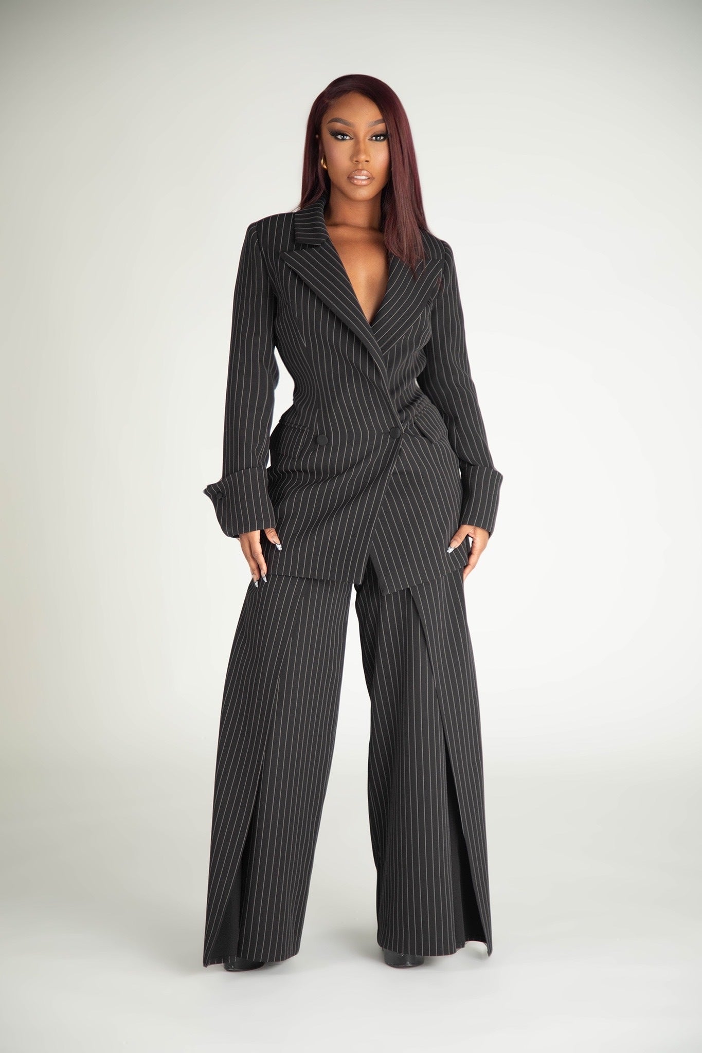 Timeless Moment Black Pinstripe Wide Leg Pants Clothing Ellaé Lisqué