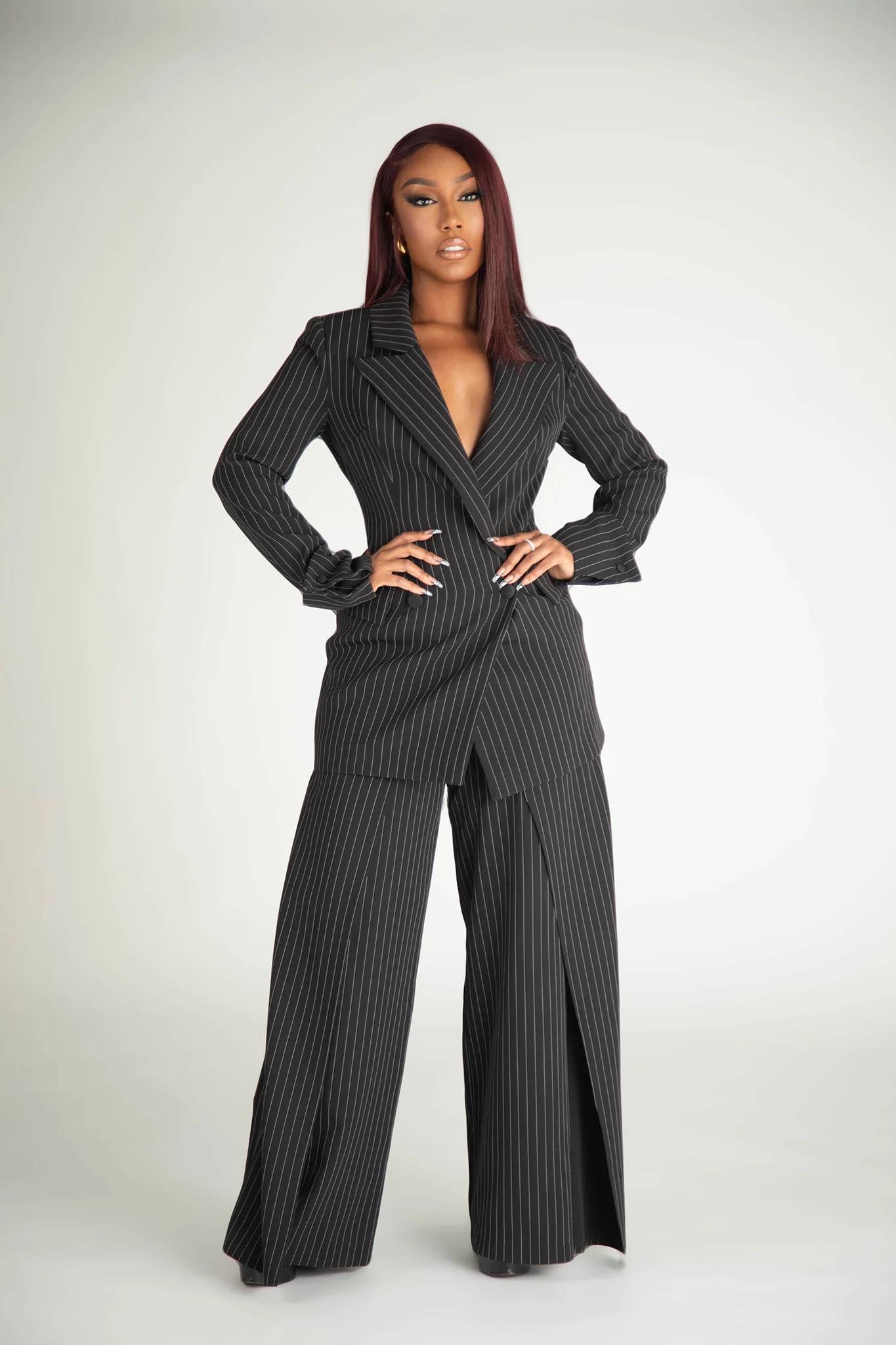 Timeless Moment Black Pinstripe Wide Leg Pants Clothing Ellaé Lisqué